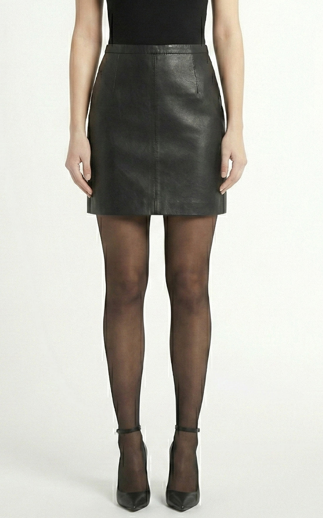 Jupe droite cuir noir