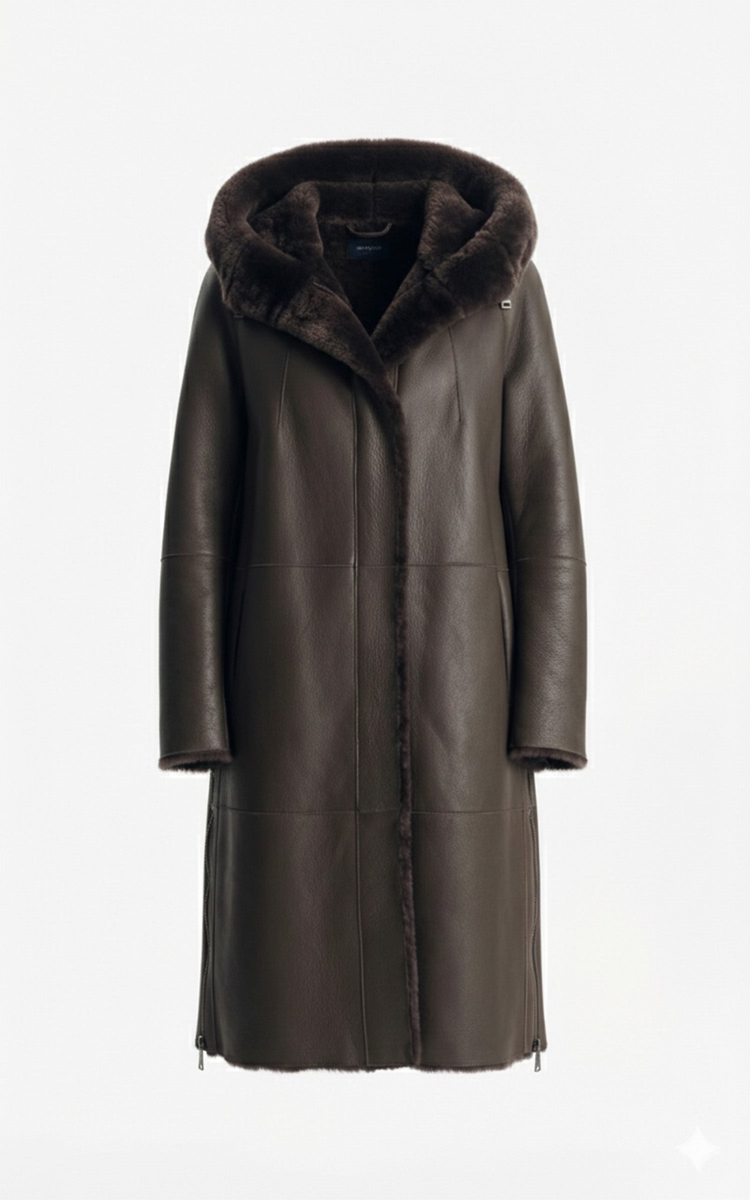 Manteau peau lainée à capuche marron