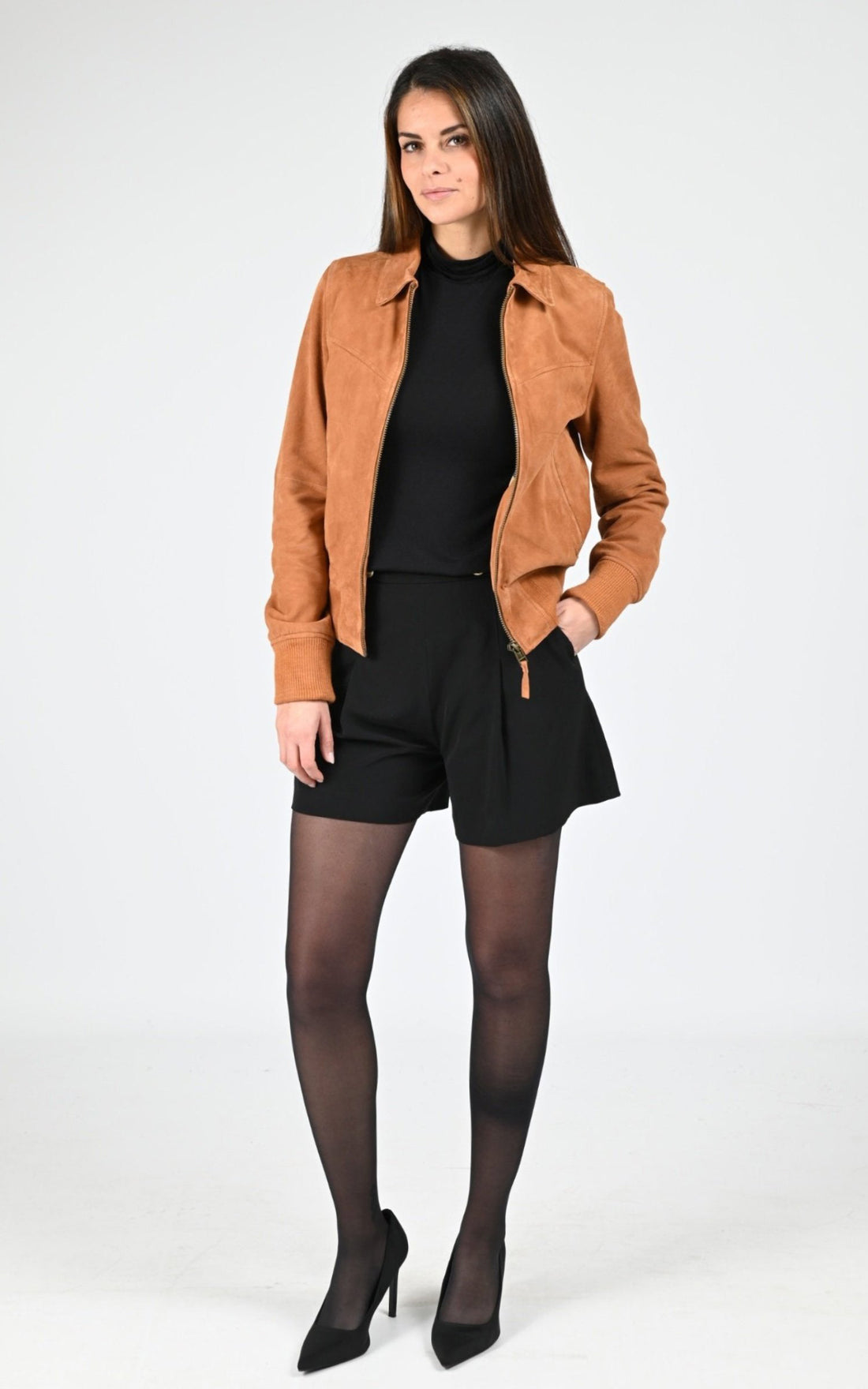 Blouson Daim Femme Rose Garden, modèle Austin 104181 de couleur cognac