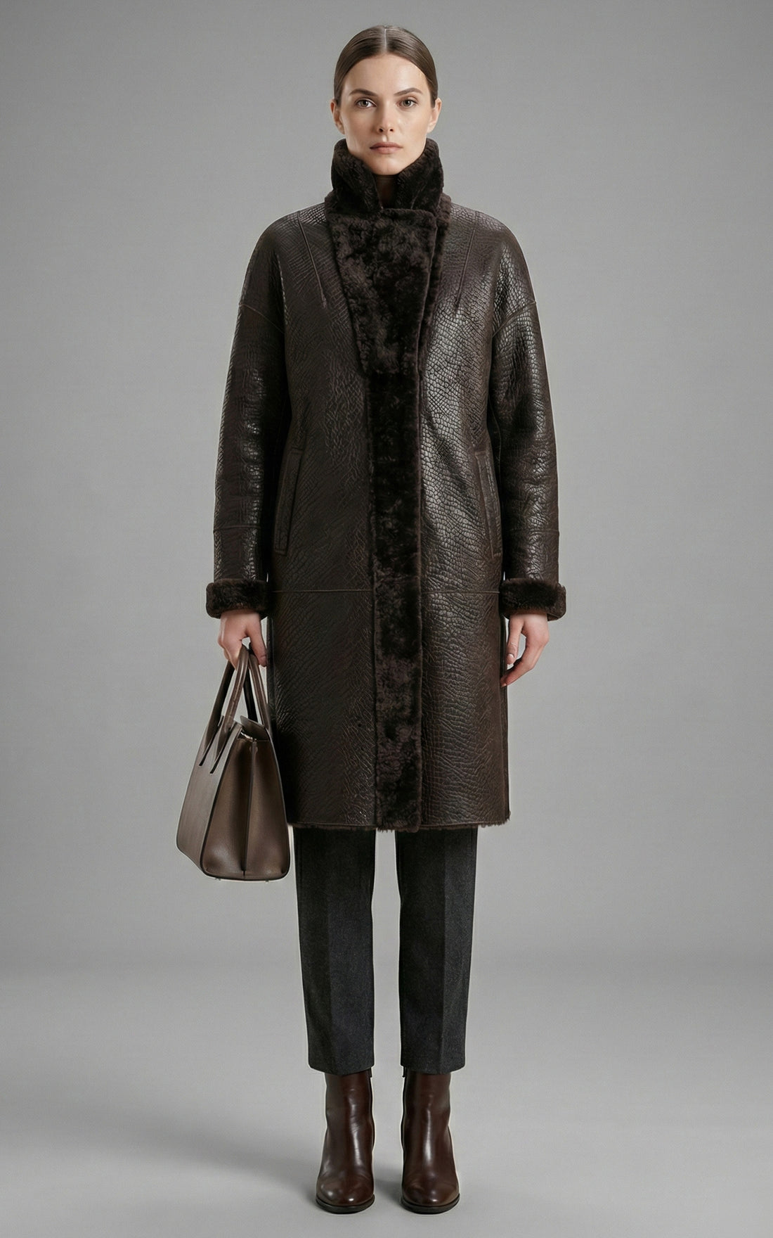 Manteau peau lainée réversible marron