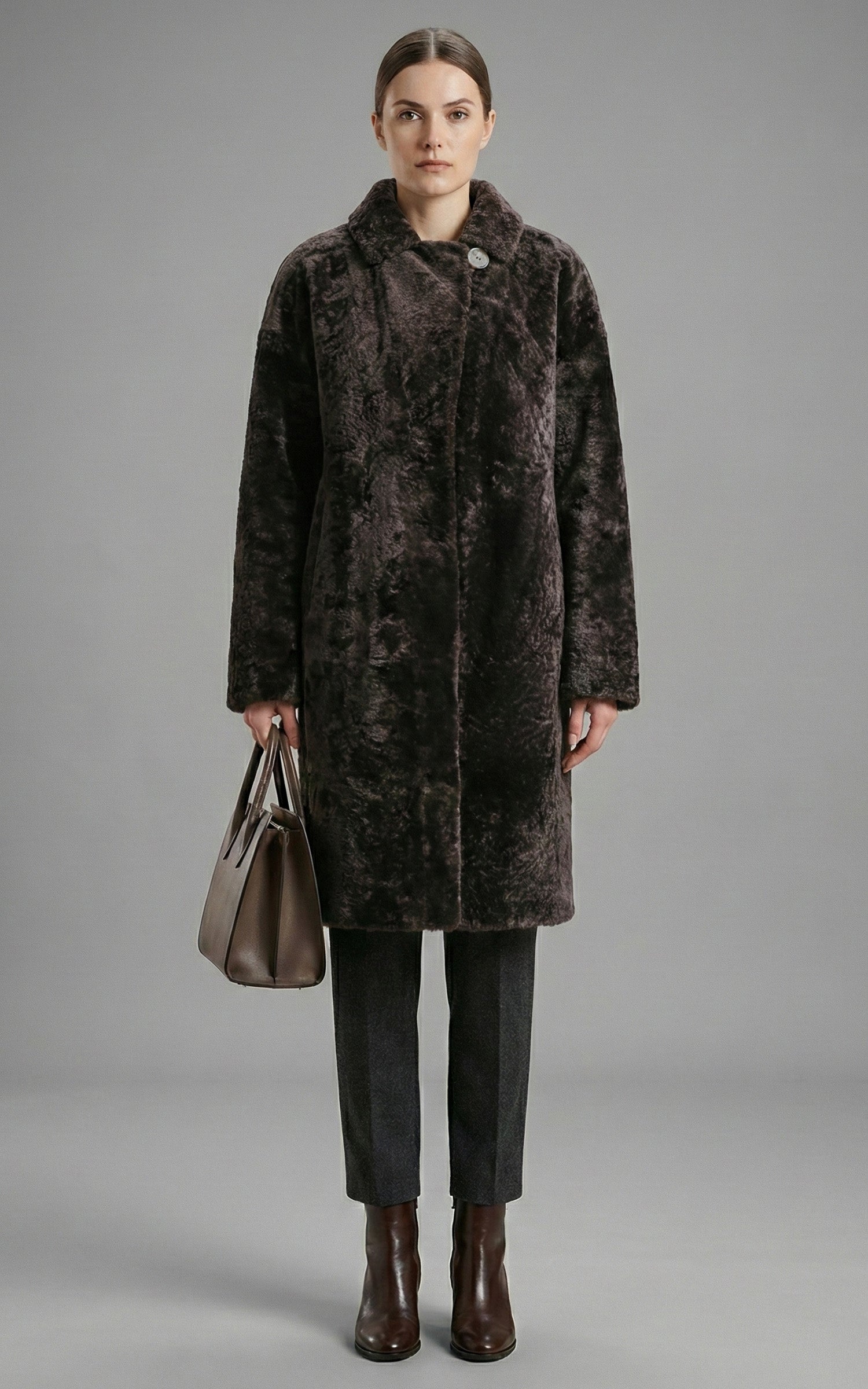 Manteau peau lainée réversible marron 2