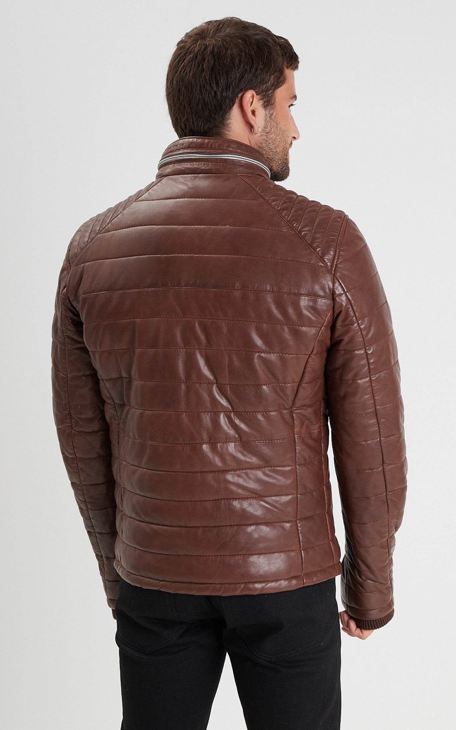 Doudoune cuir Caproni marron