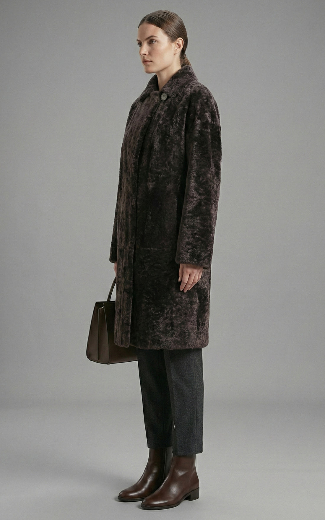 Manteau peau lainée réversible marron