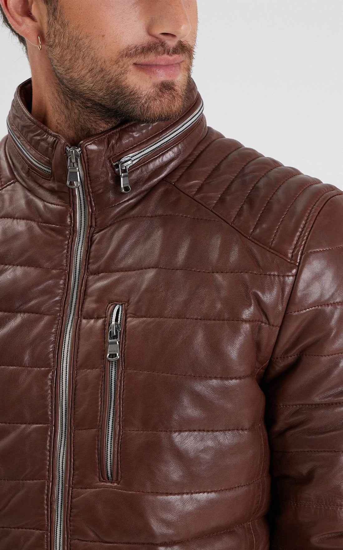 Doudoune cuir Caproni marron