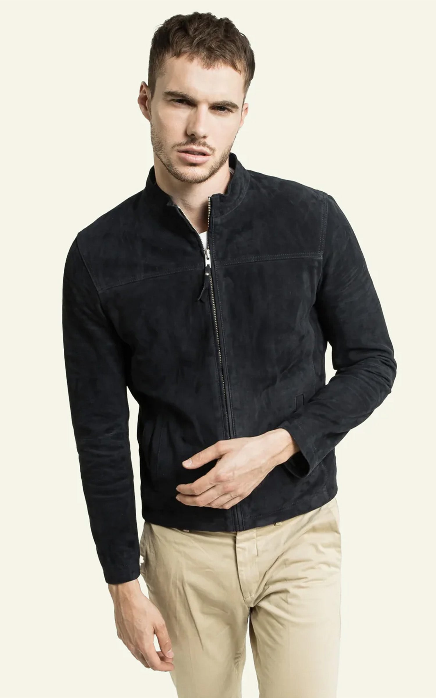 Blouson daim Sylvino bleu marine 1