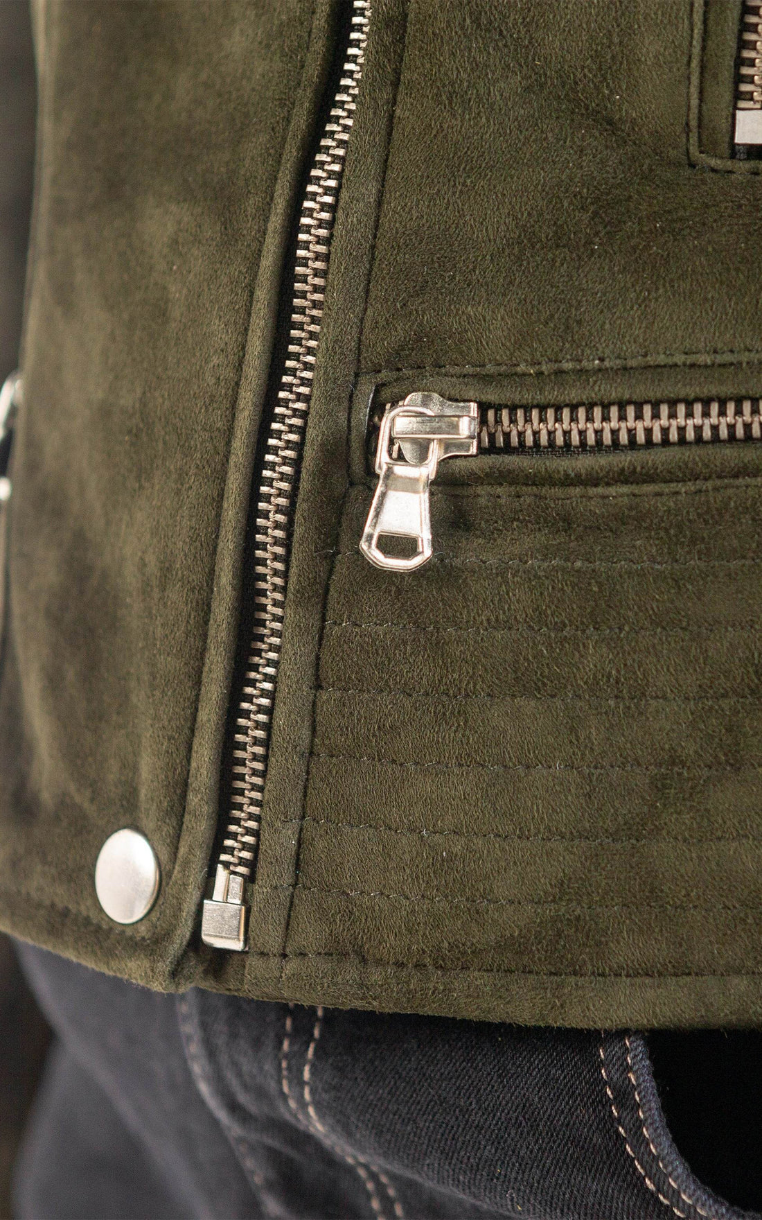 Blouson cuir chèvre velours Vela kaki