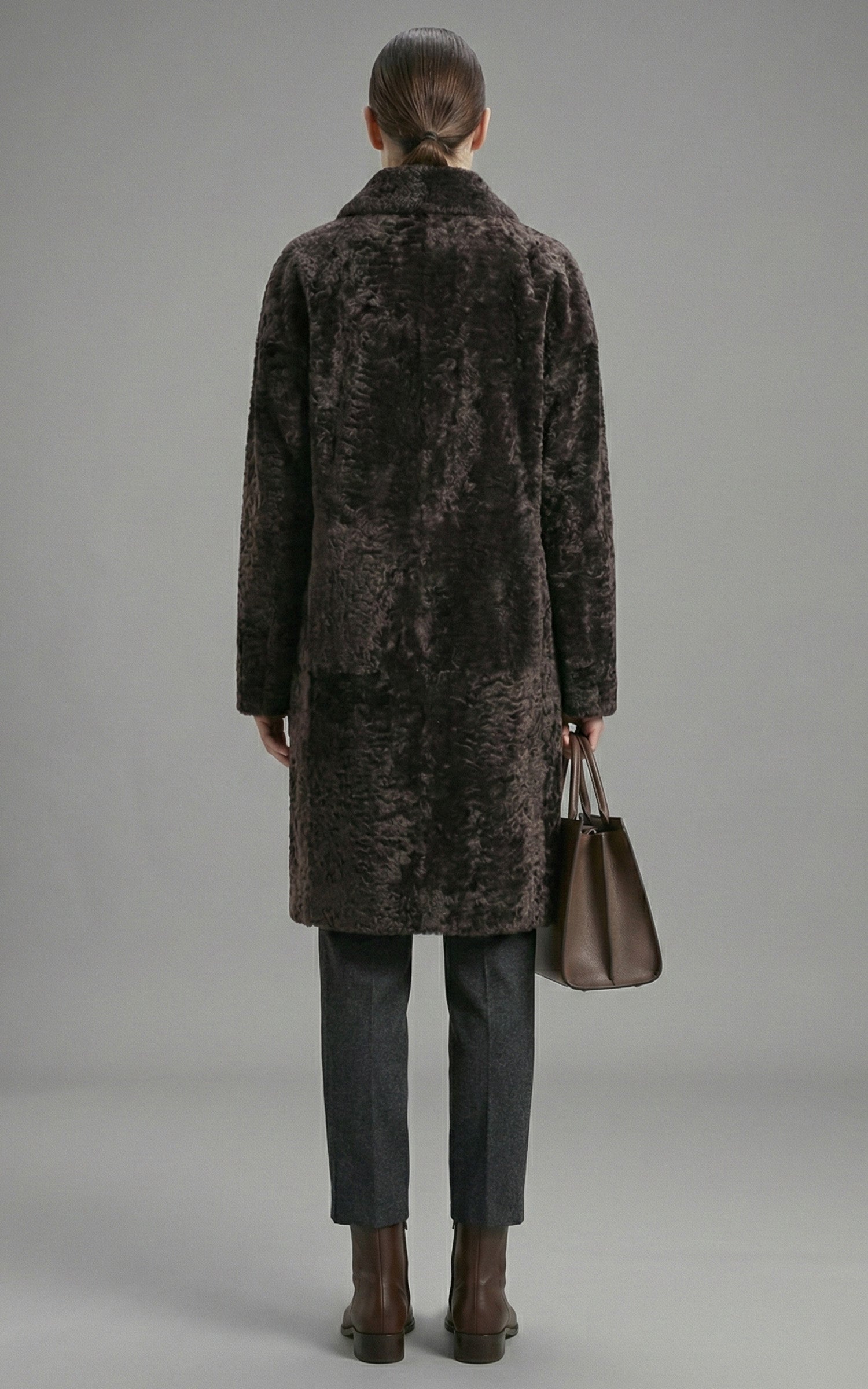 Manteau peau lainée réversible marron 4