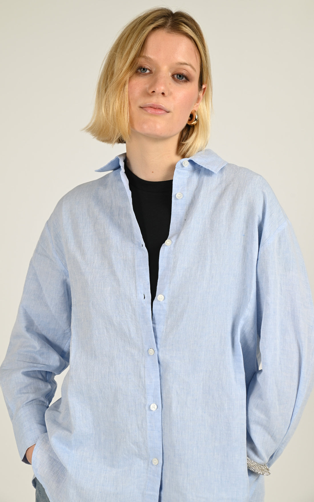 Chemise oversize en lin bleu
