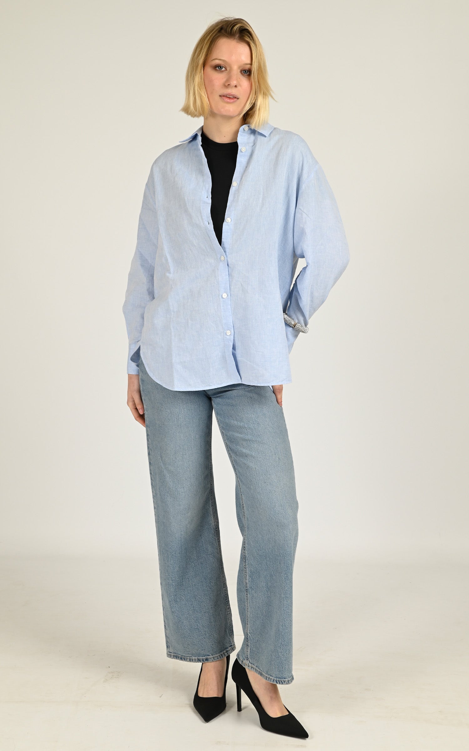Chemise oversize en lin bleu 2