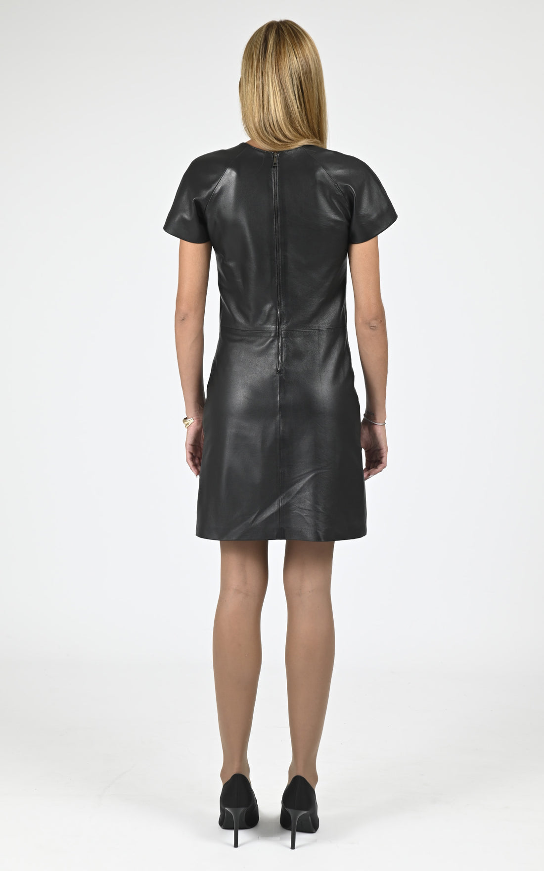 Robe cintrée cuir agneau noir