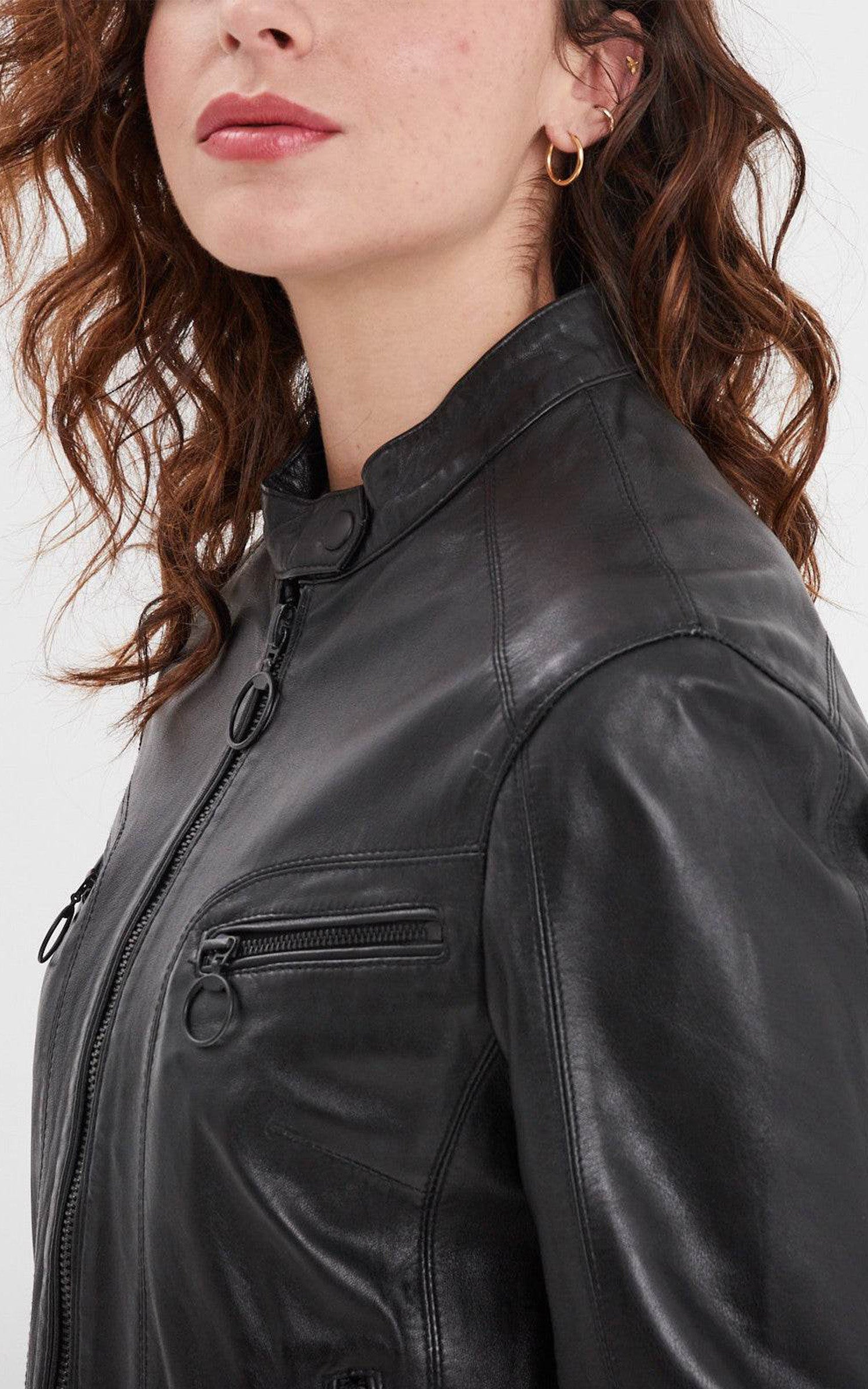 Blouson motard cuir Guilford noir 4