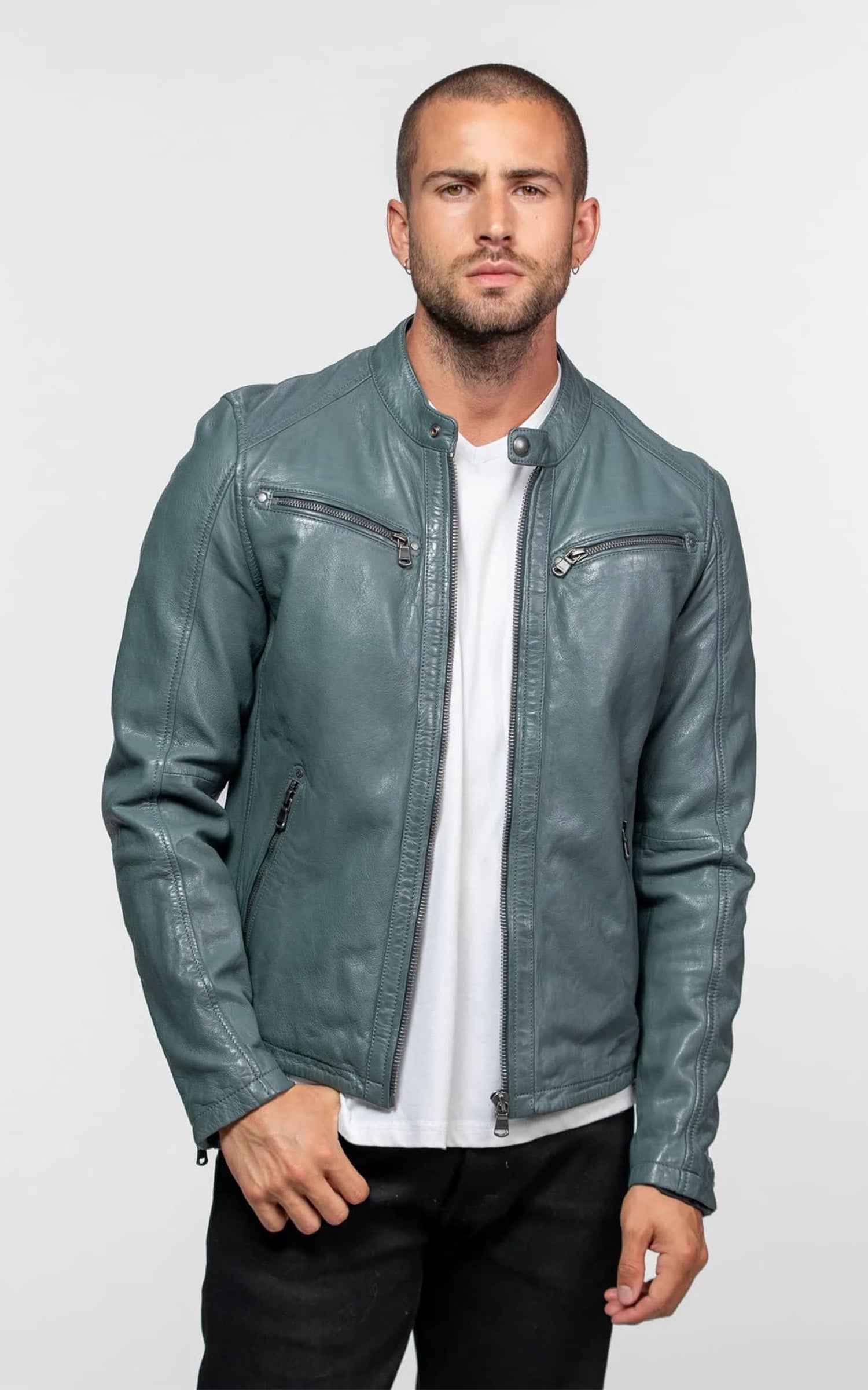 Blouson cuir Gafino bleu 1