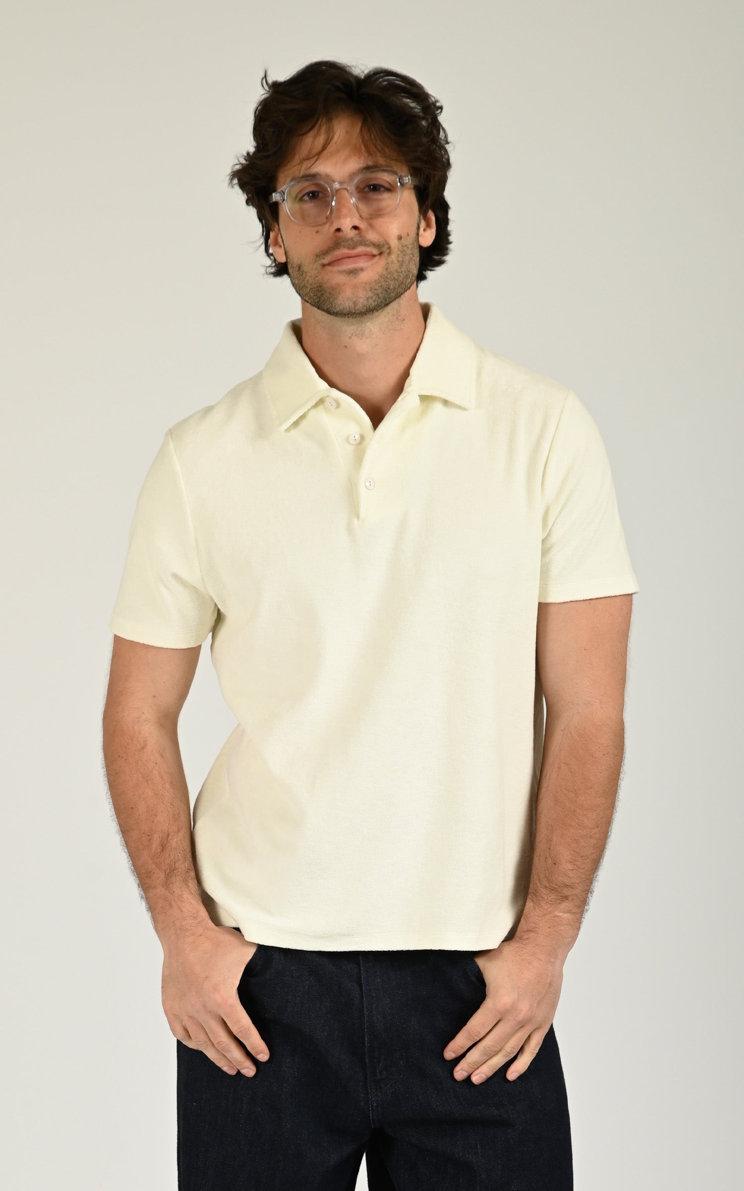 Ecru towelling cotton polo shirt