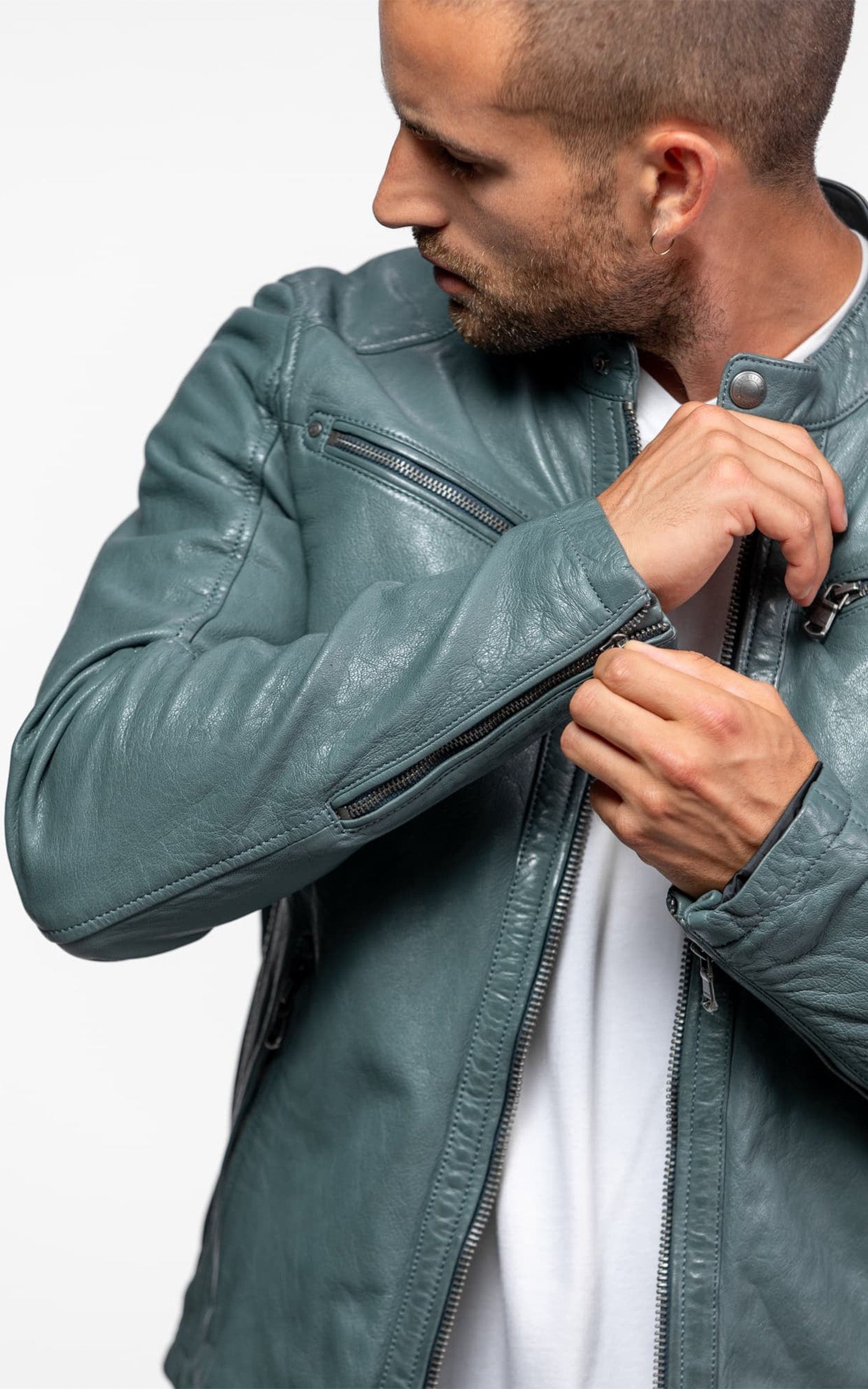 Blouson cuir Gafino bleu
