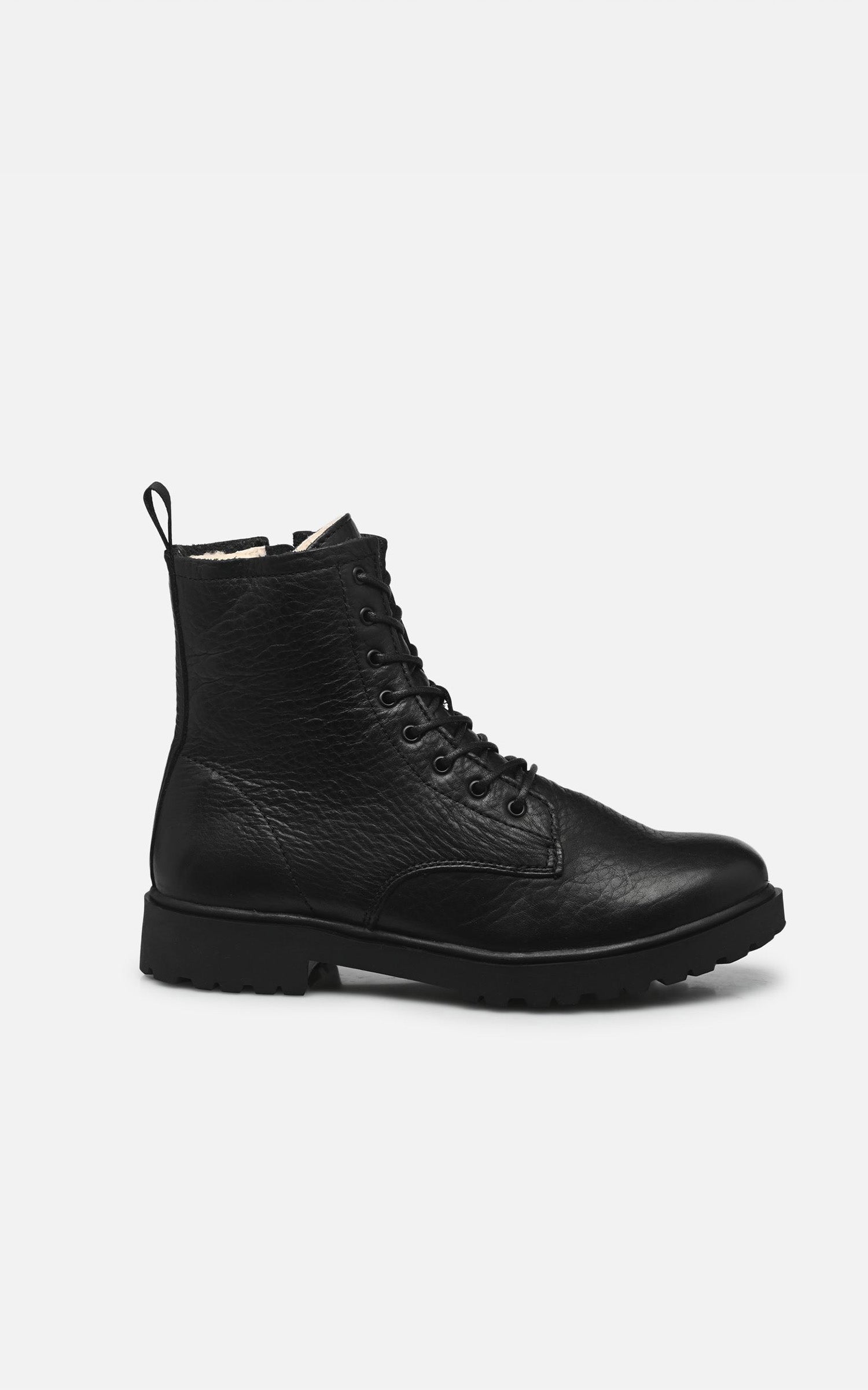 KAJSA black fur-lined leather boots