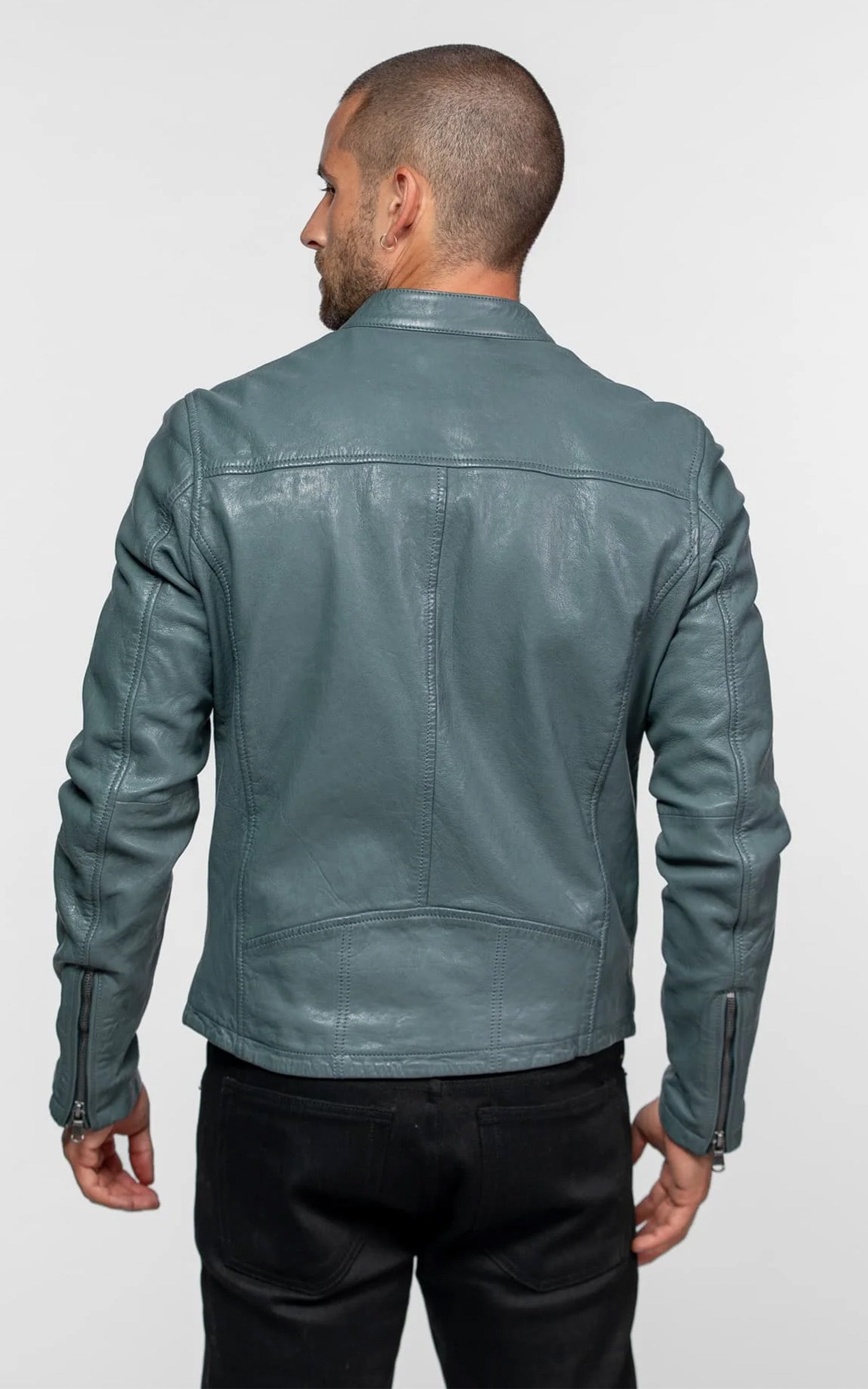 Blouson cuir Gafino bleu