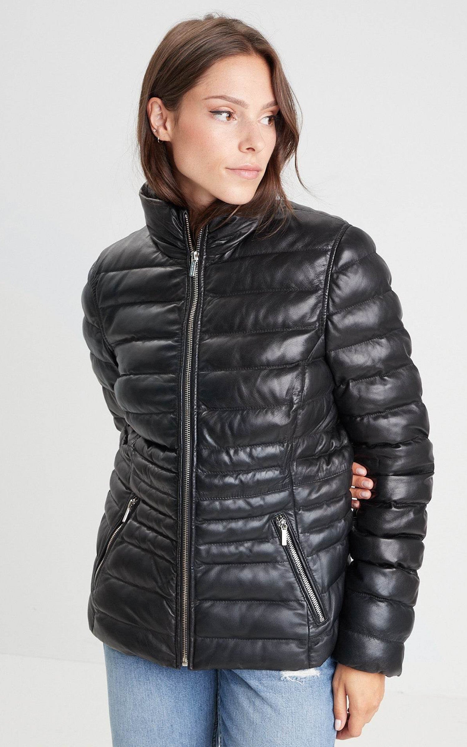 Doudoune cuir Kildine noir 1