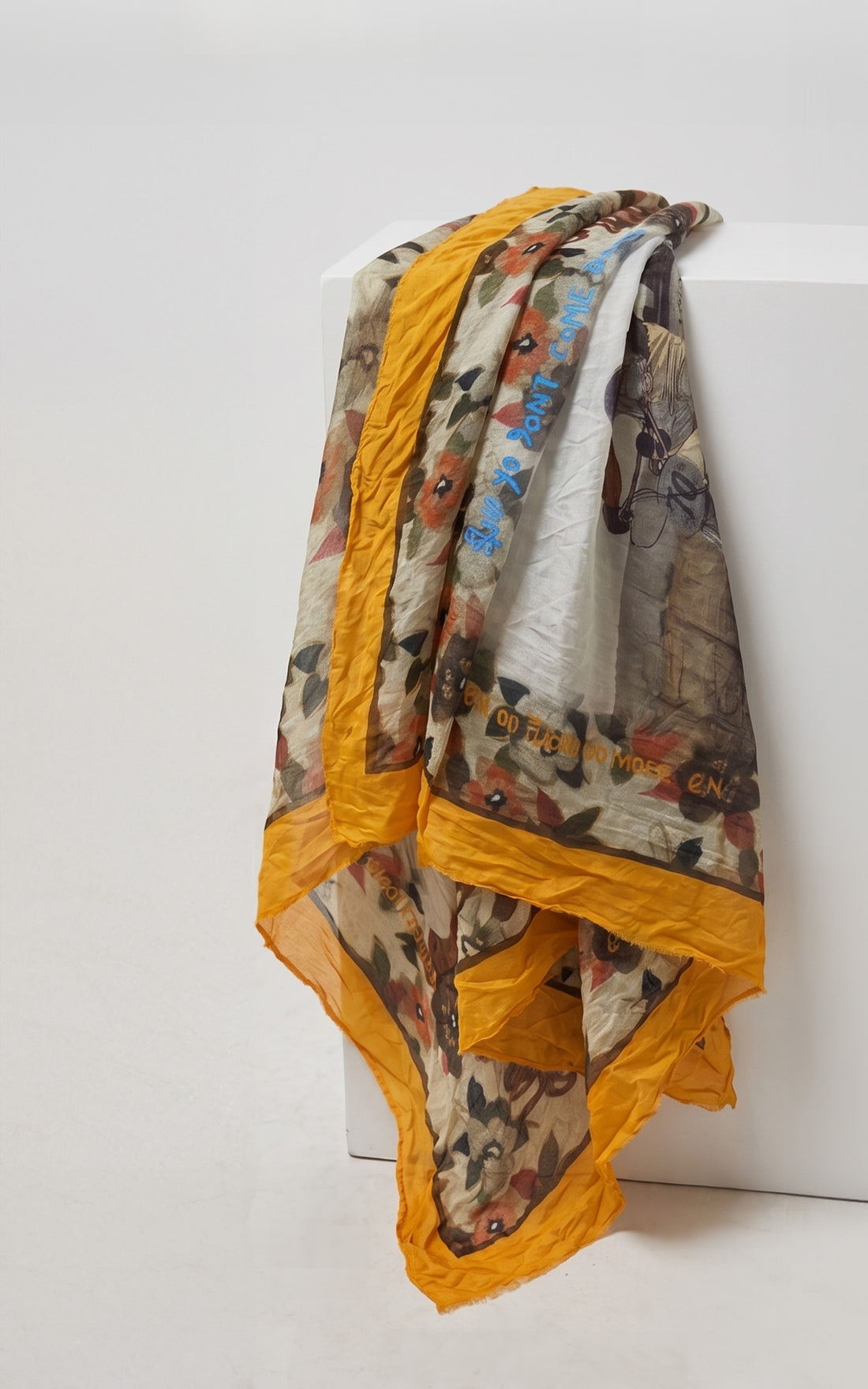 Écharpe imprimé en soie Lucky jaune