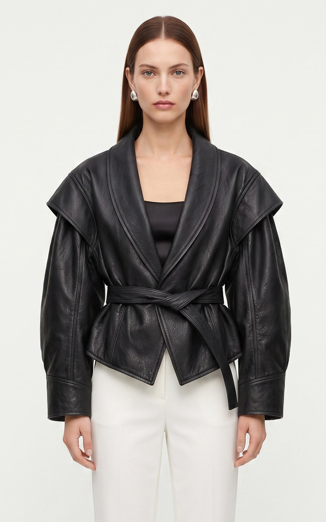 Veste cuir ceinturé Mia noir