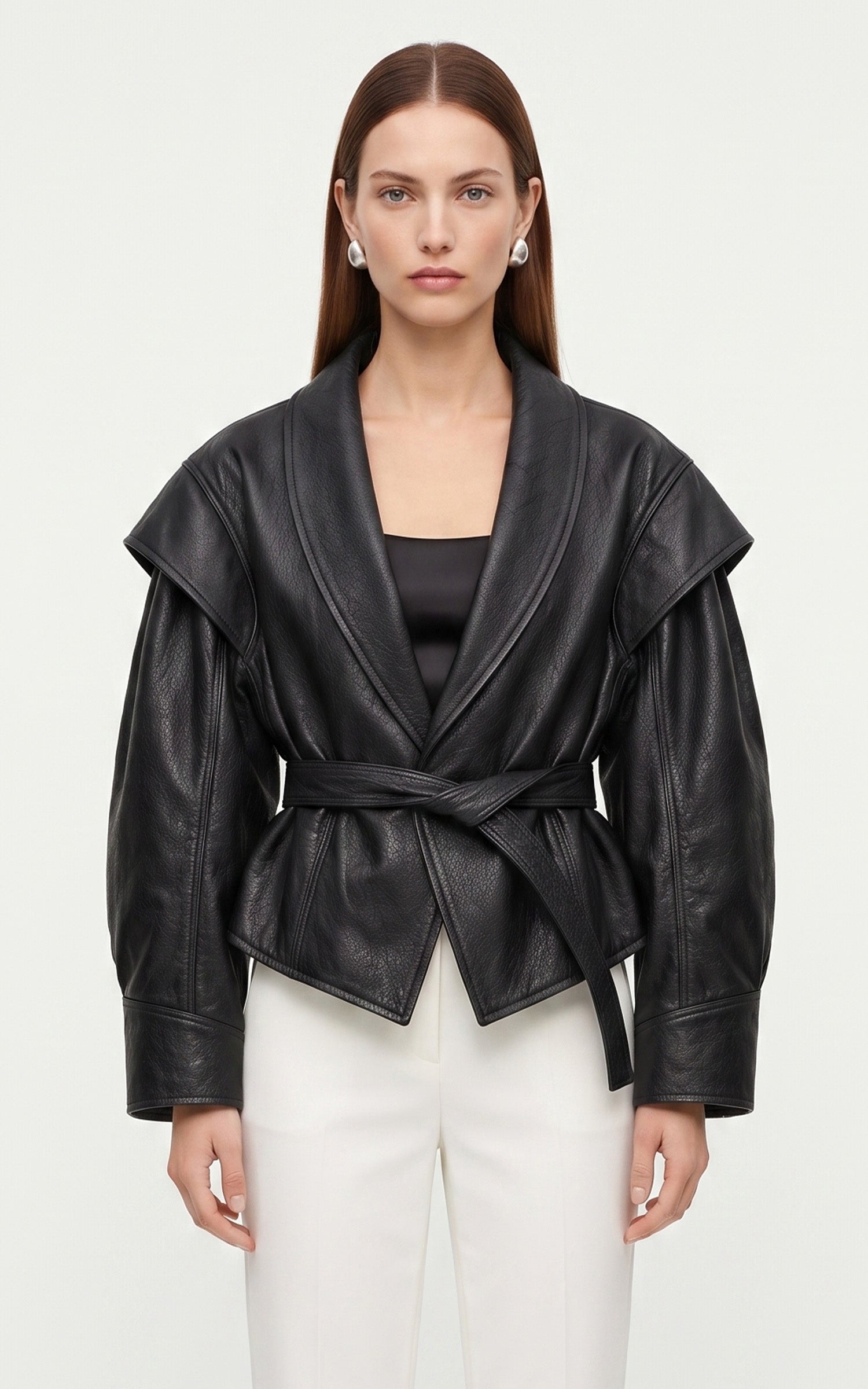 Veste cuir ceinturé Mia noir