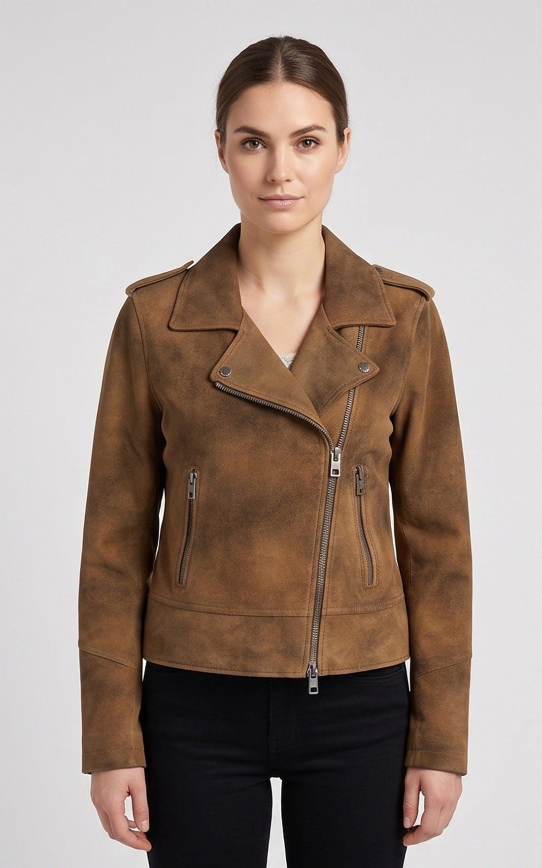 Perfecto en daim Joella cognac