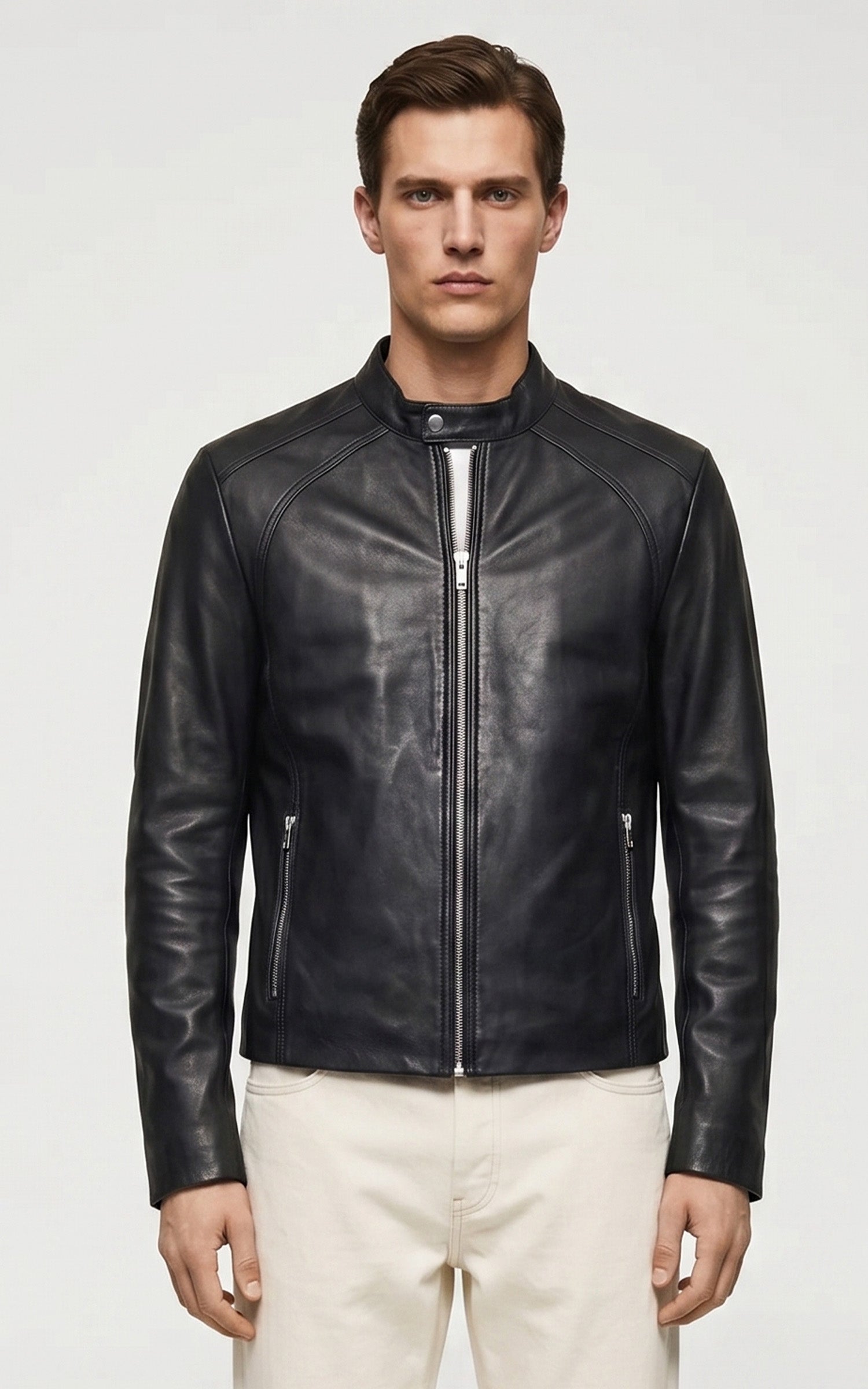Chaqueta motera de cuero Leni de cuero negro