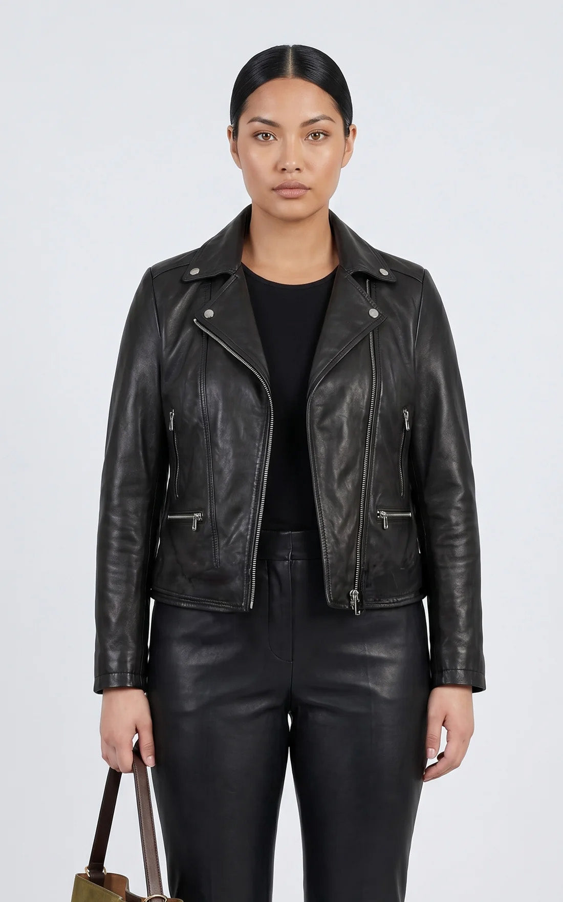 Cazadora de cuero Sana curve negra