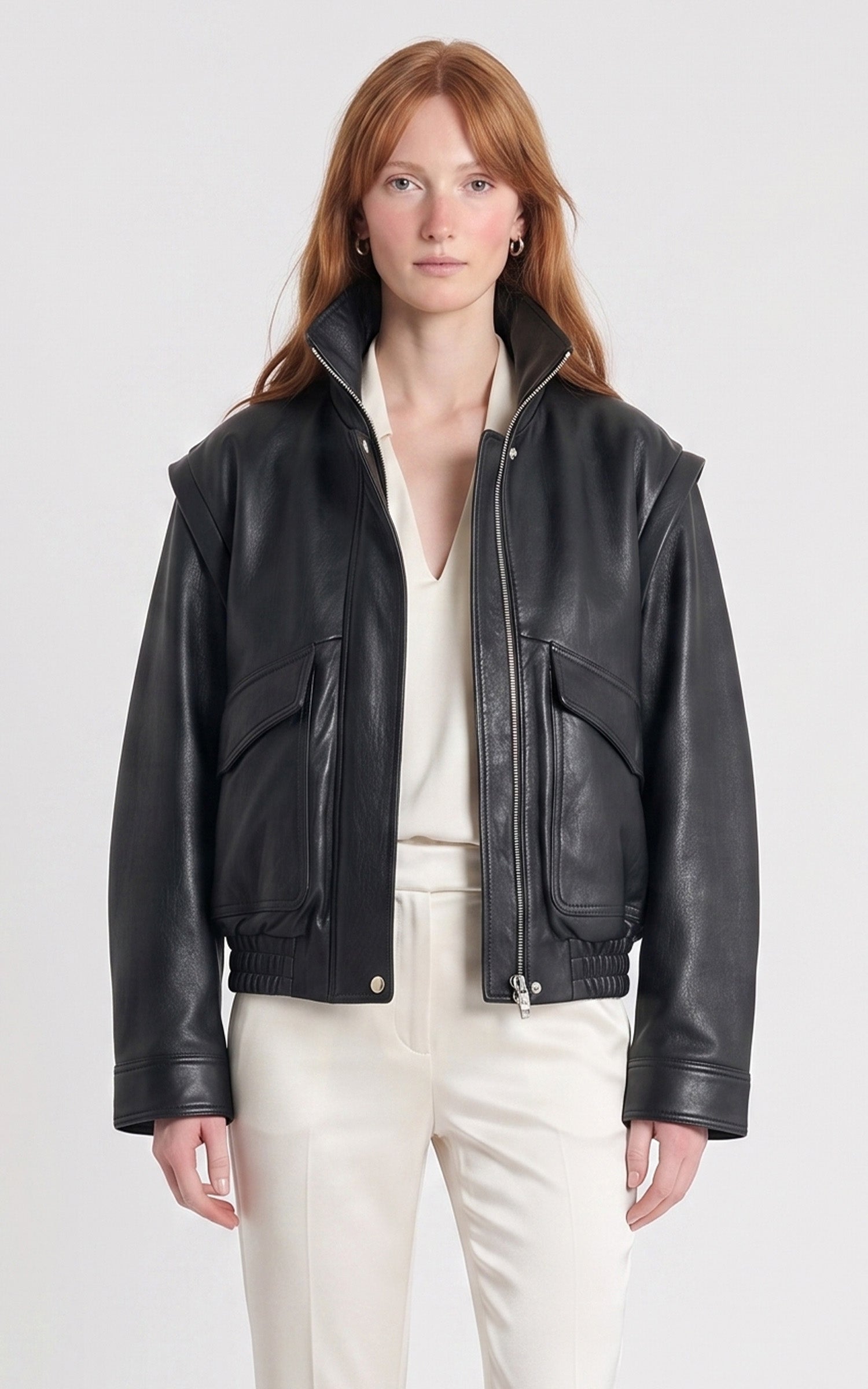 Blouson cuir oversize Flow noir 1