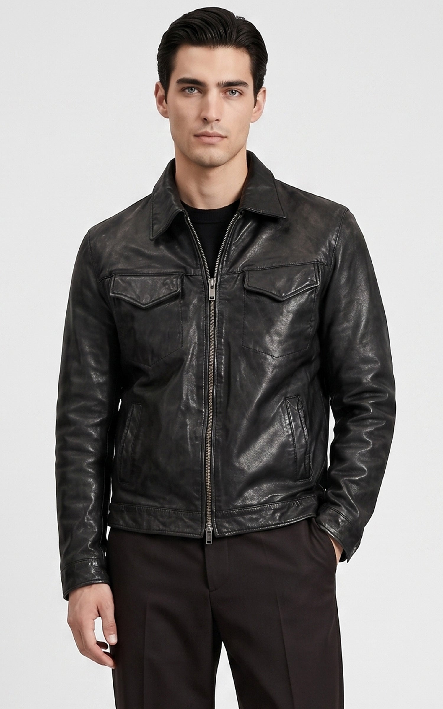 Blouson cuir worker 87131 noir 1
