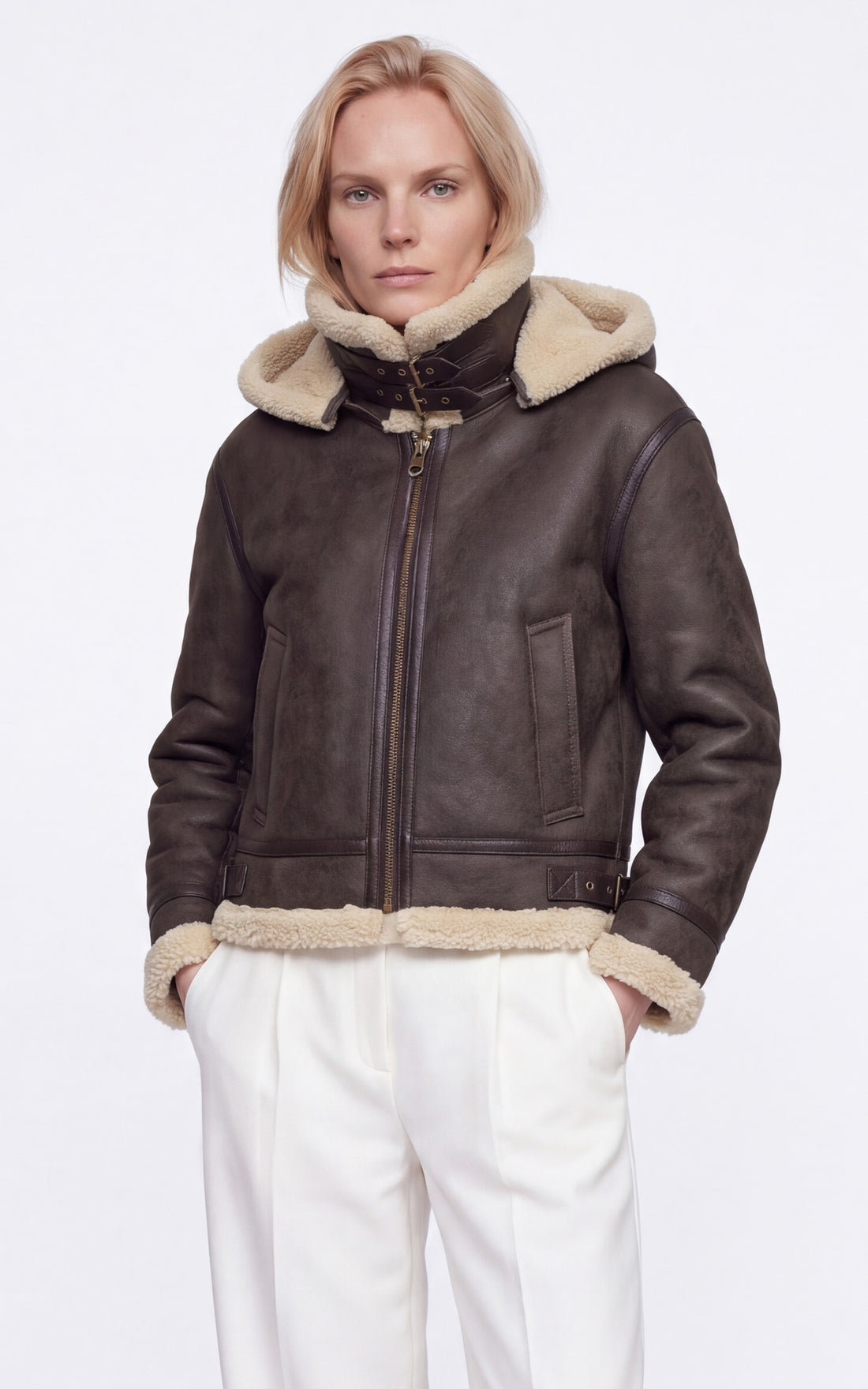 Bombardier cuir à capuche Jahood marron foncé