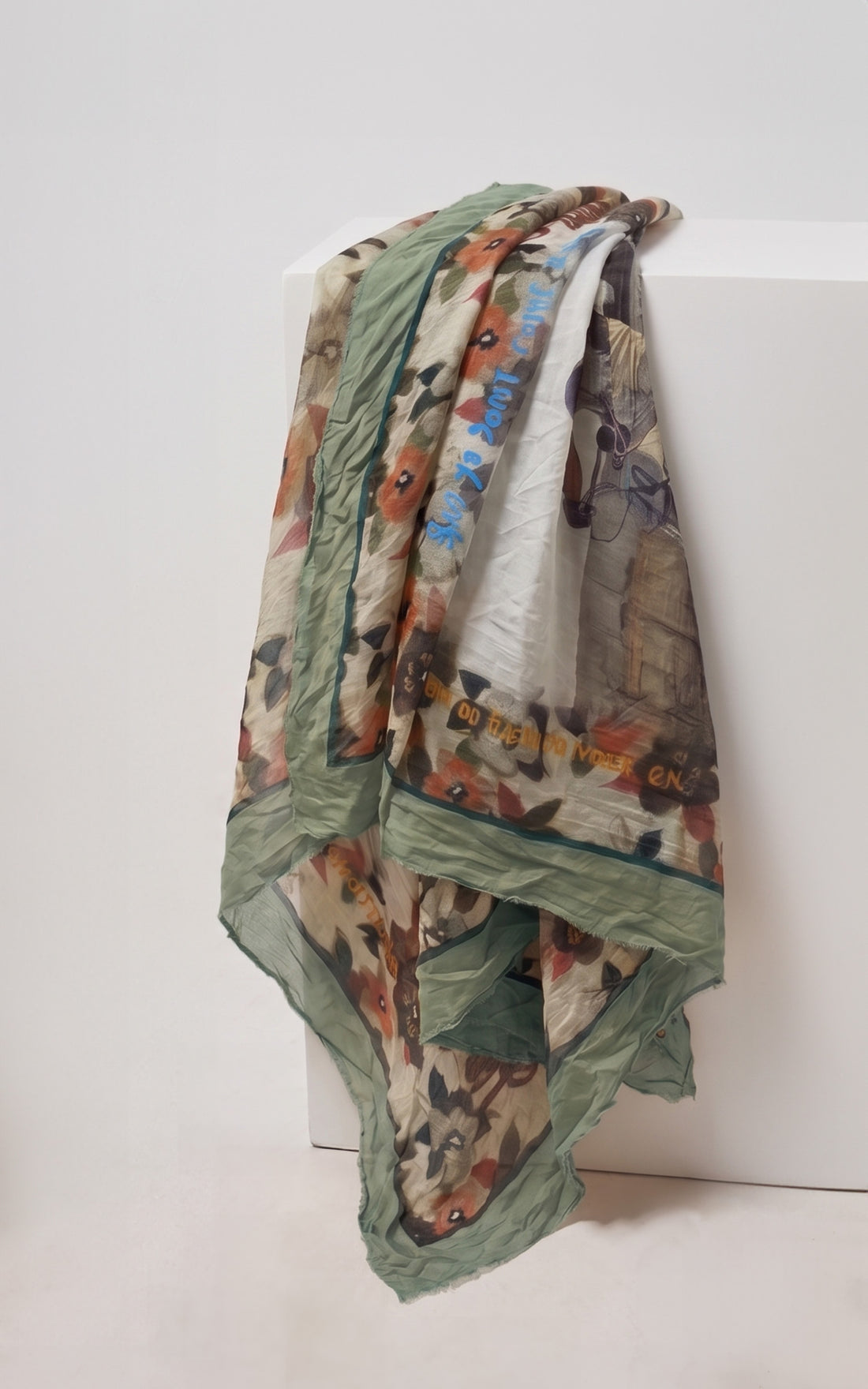 Écharpe imprimé en soie Lucky vert