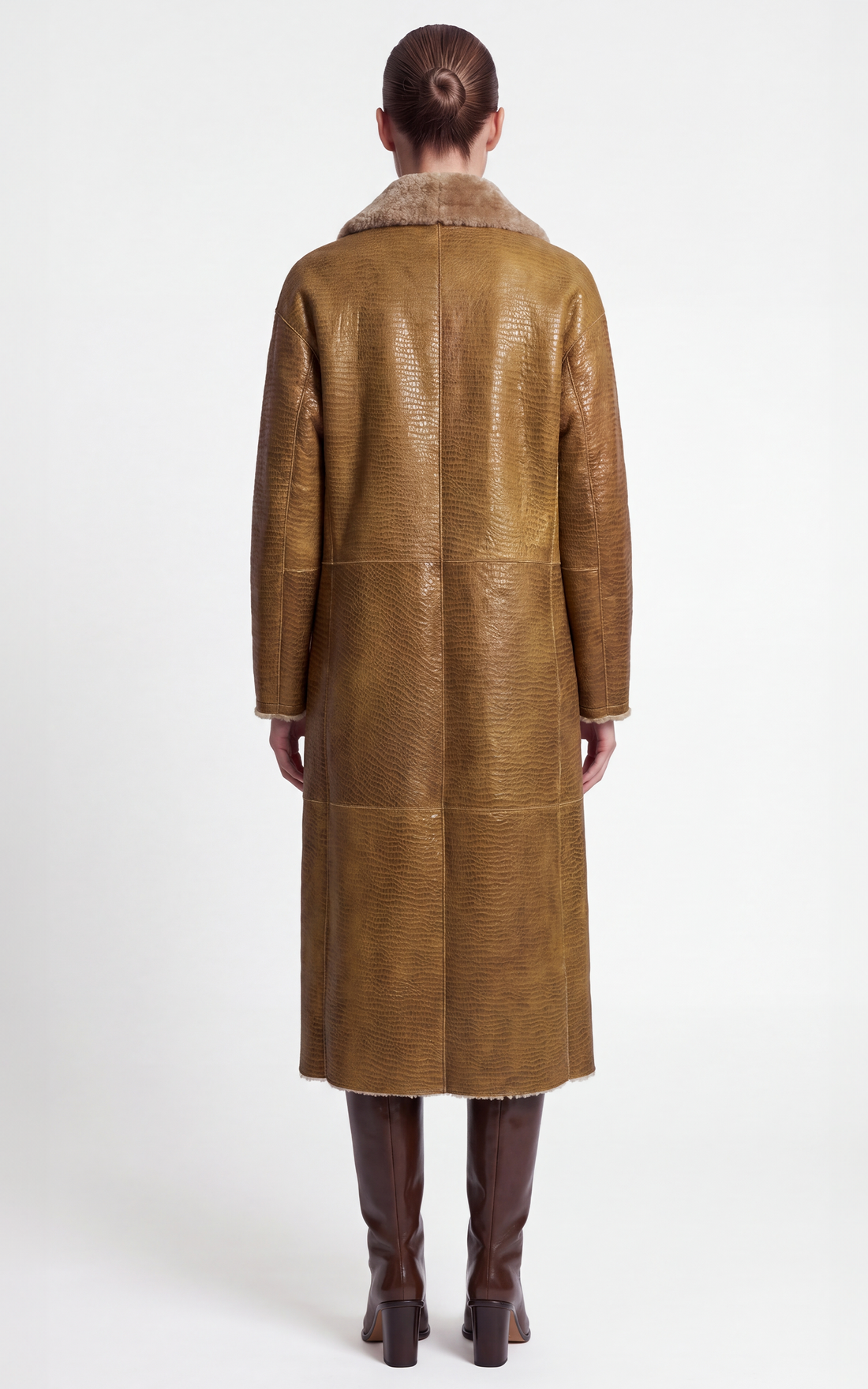 Manteau long peau lainée agneau Jemila camel