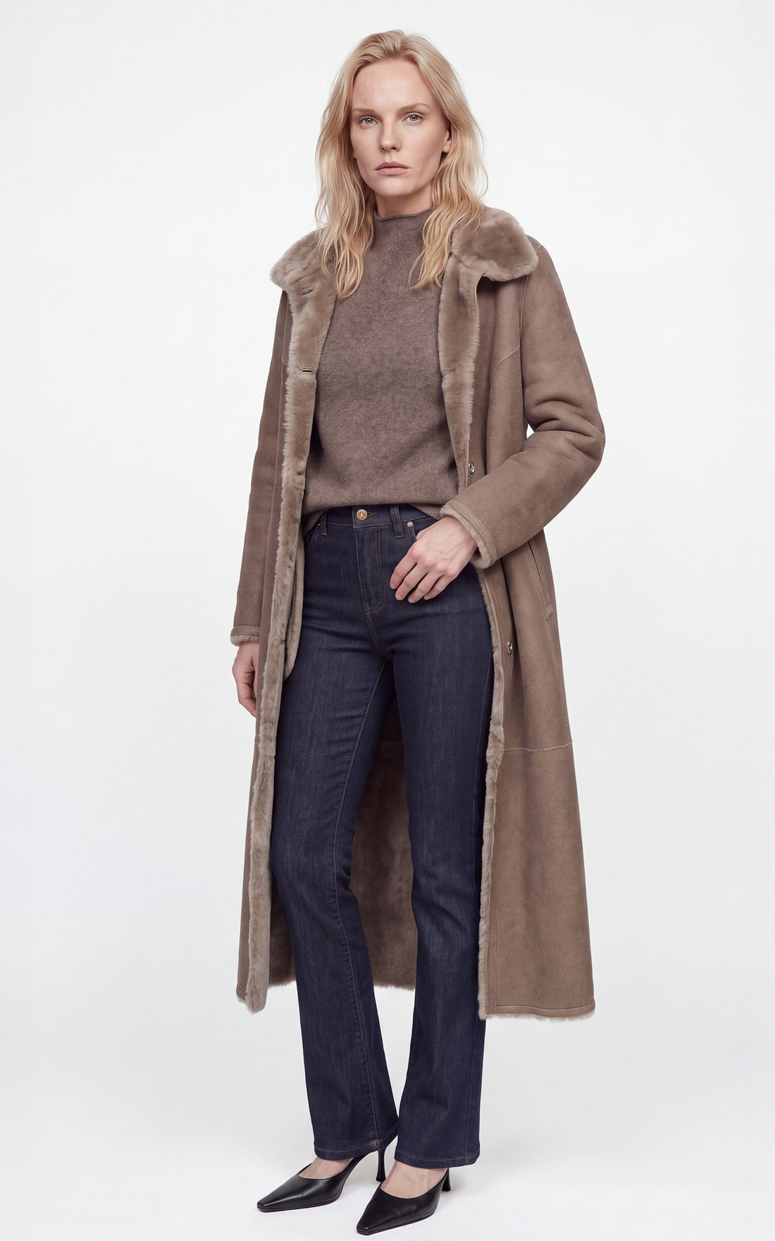 Manteau peau lainée réservible Flora beige
