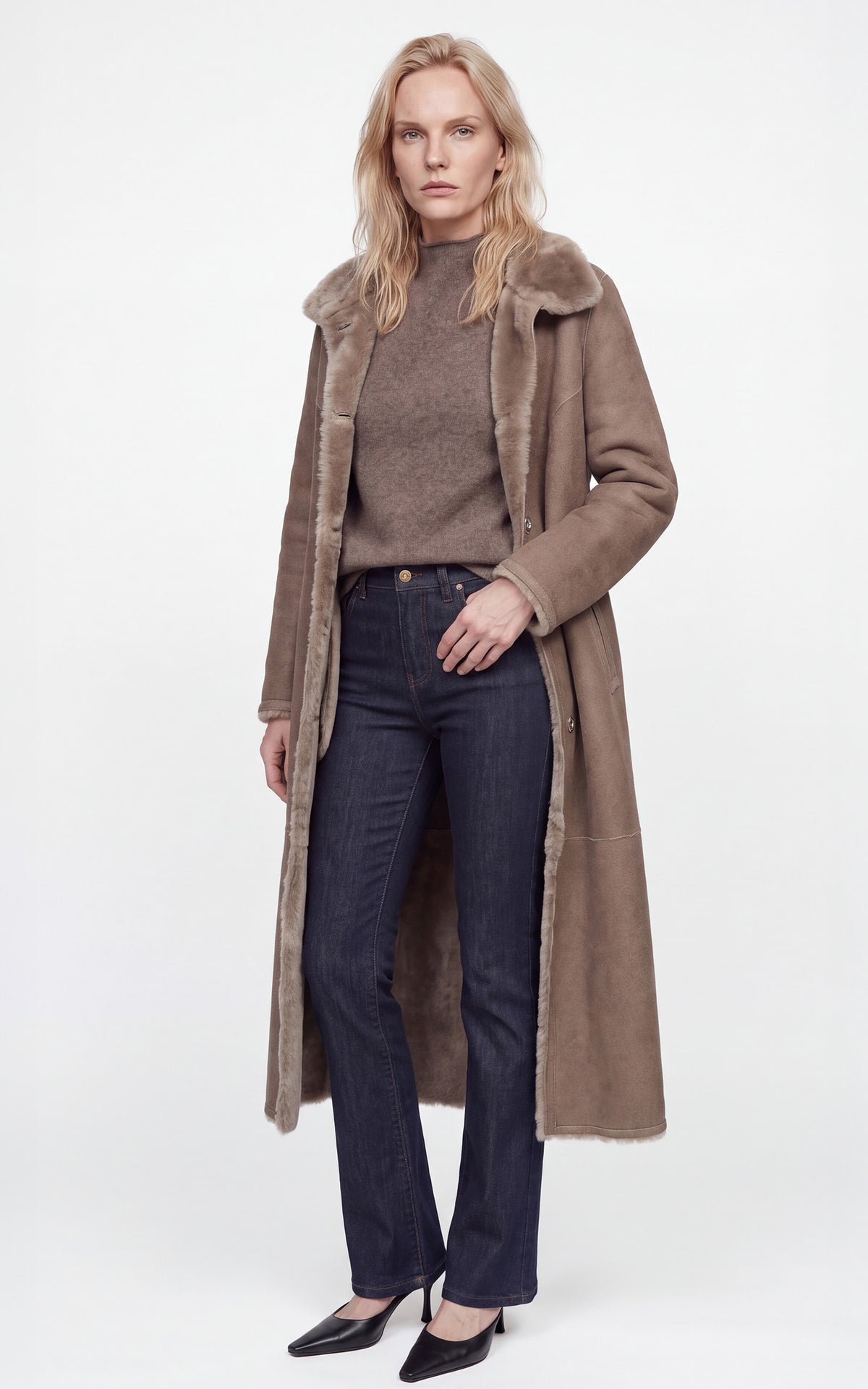 Manteau peau lainée réservible Flora beige 2