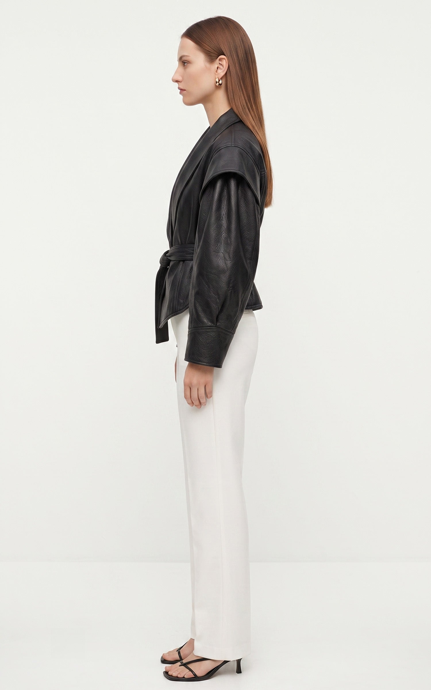 Veste cuir ceinturé Mia noir