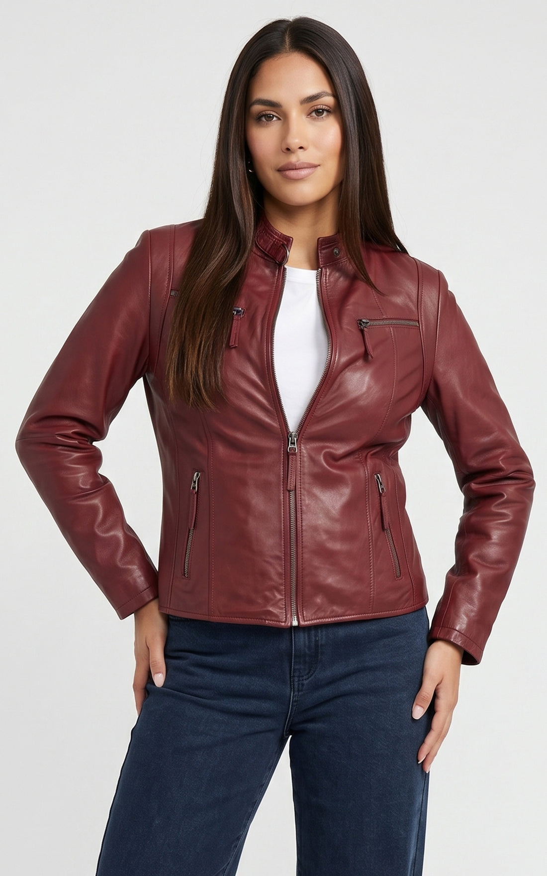 Blouson confort cuir rouge