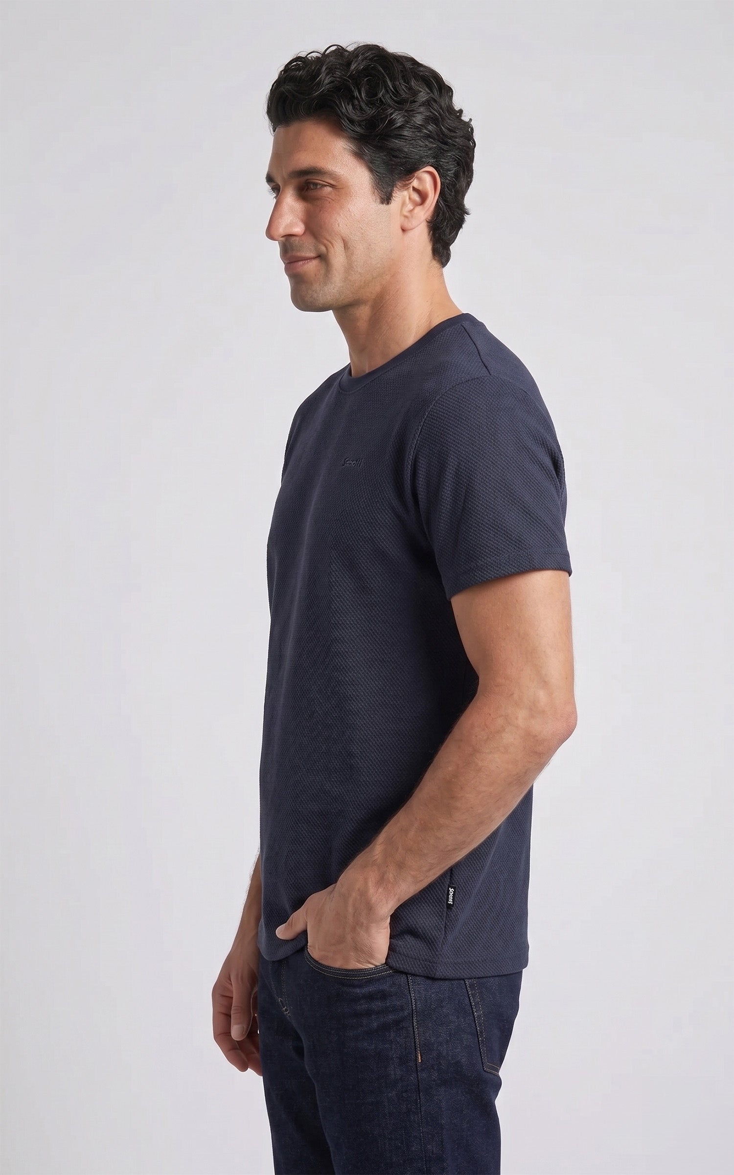 T-shirt maille effet gaufré bleu marine