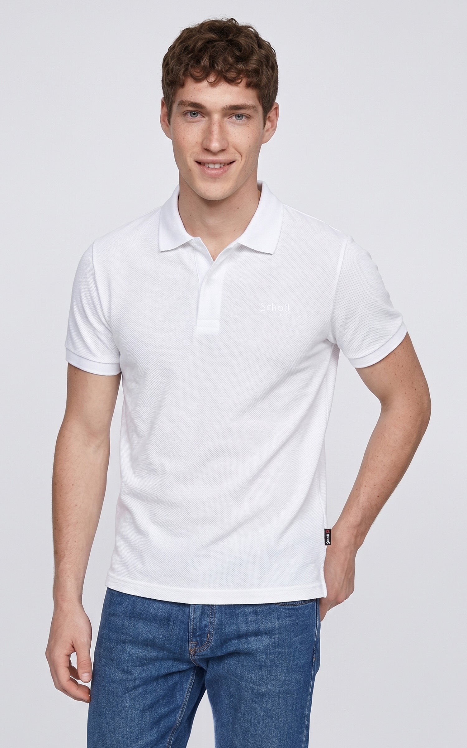 Polo effet gaufré blanc 1