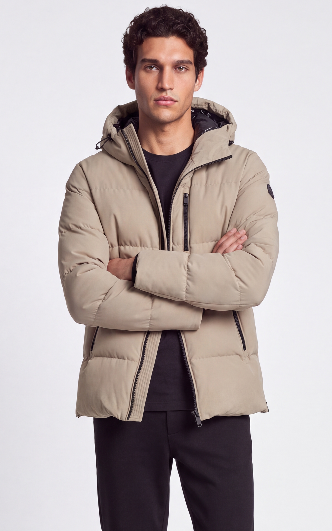 Doudoune à capuche en duvet Soho 3Q beige