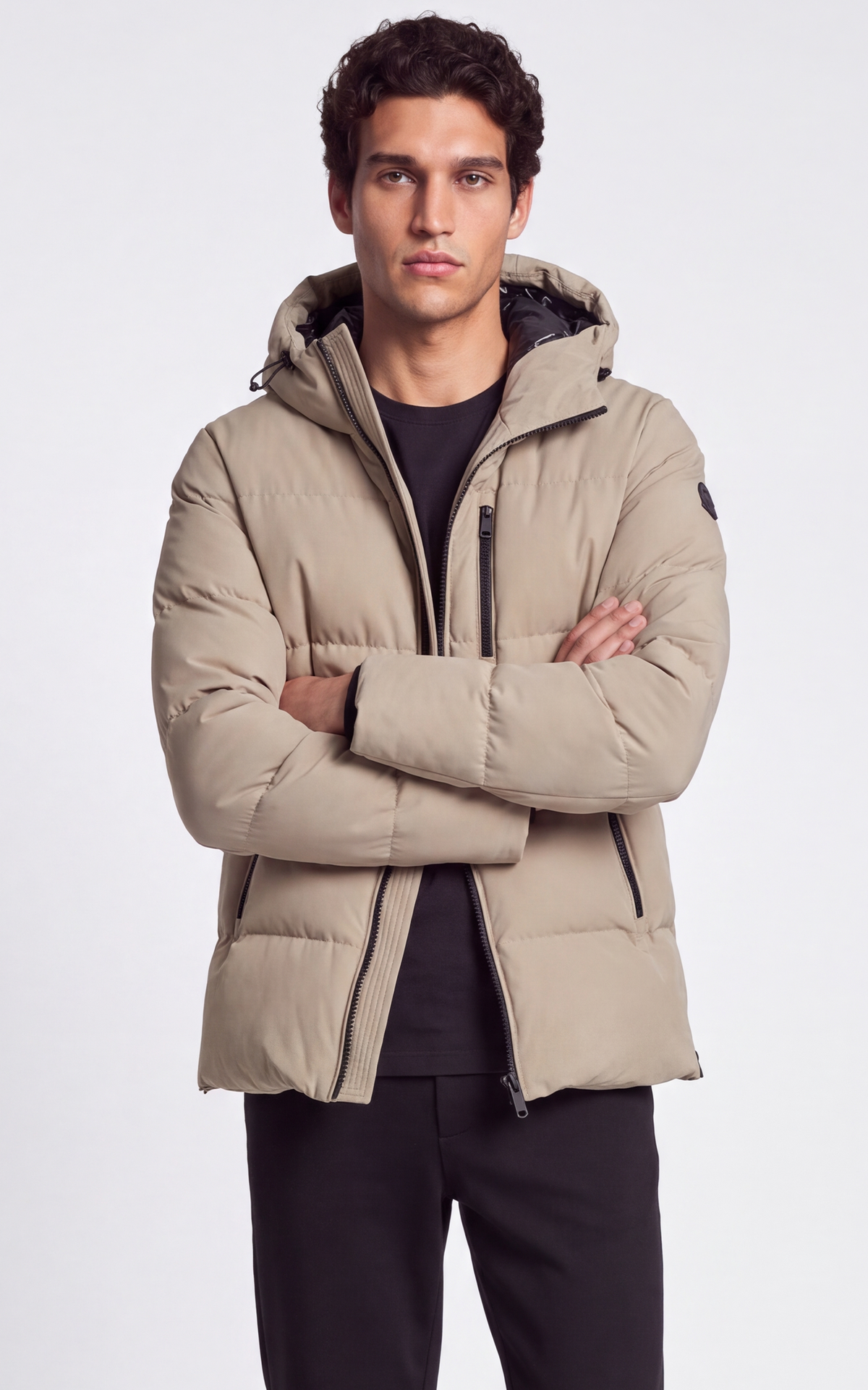 Doudoune à capuche en duvet Soho 3Q beige 1