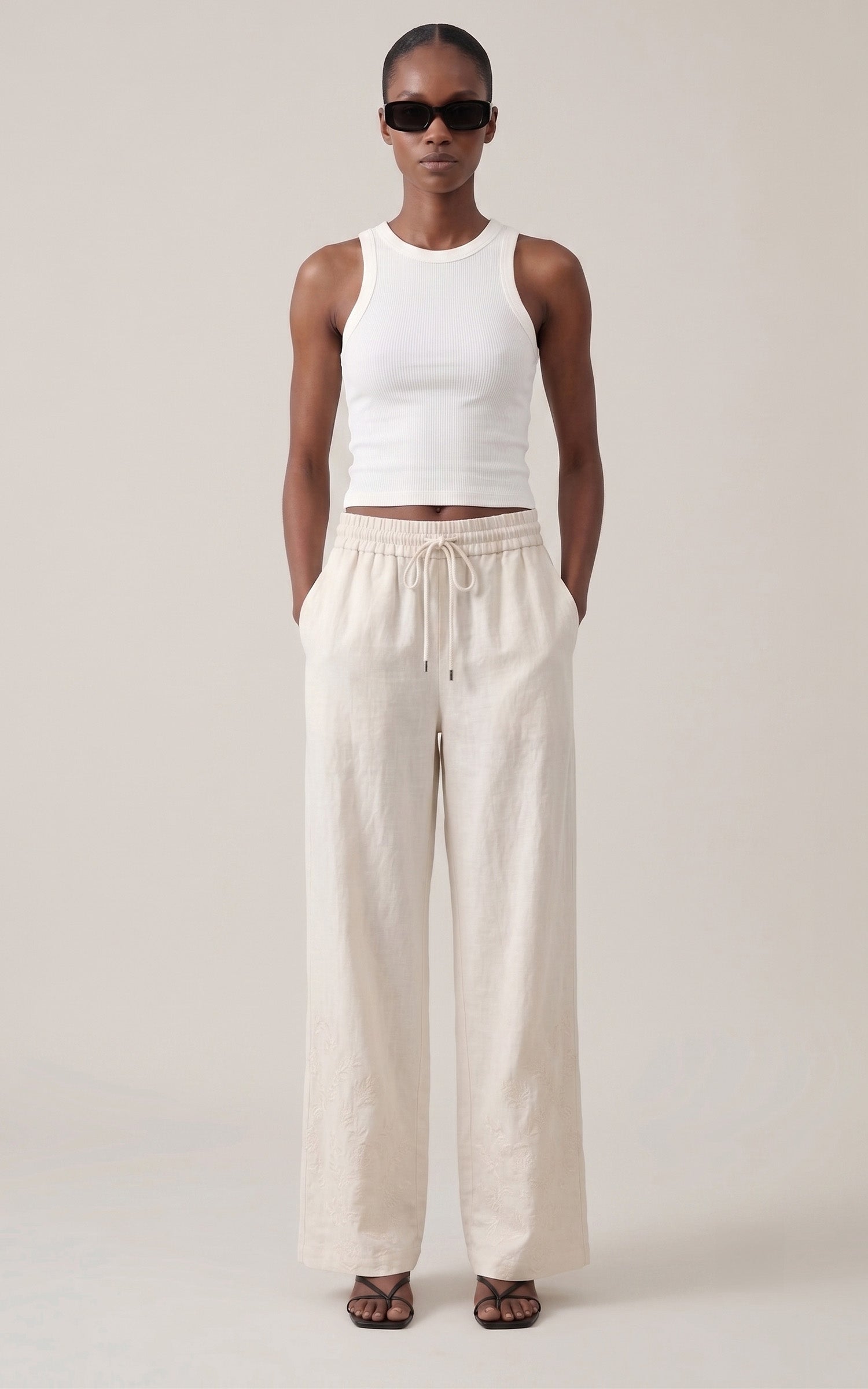 Esteban ecru lightweight trousers 2