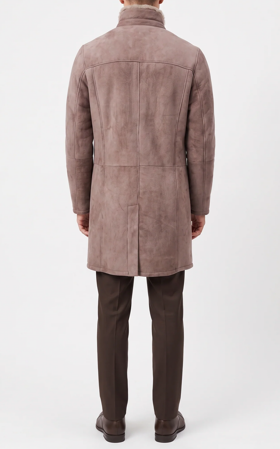 Manteau long peau lainée Carlo beige foncé