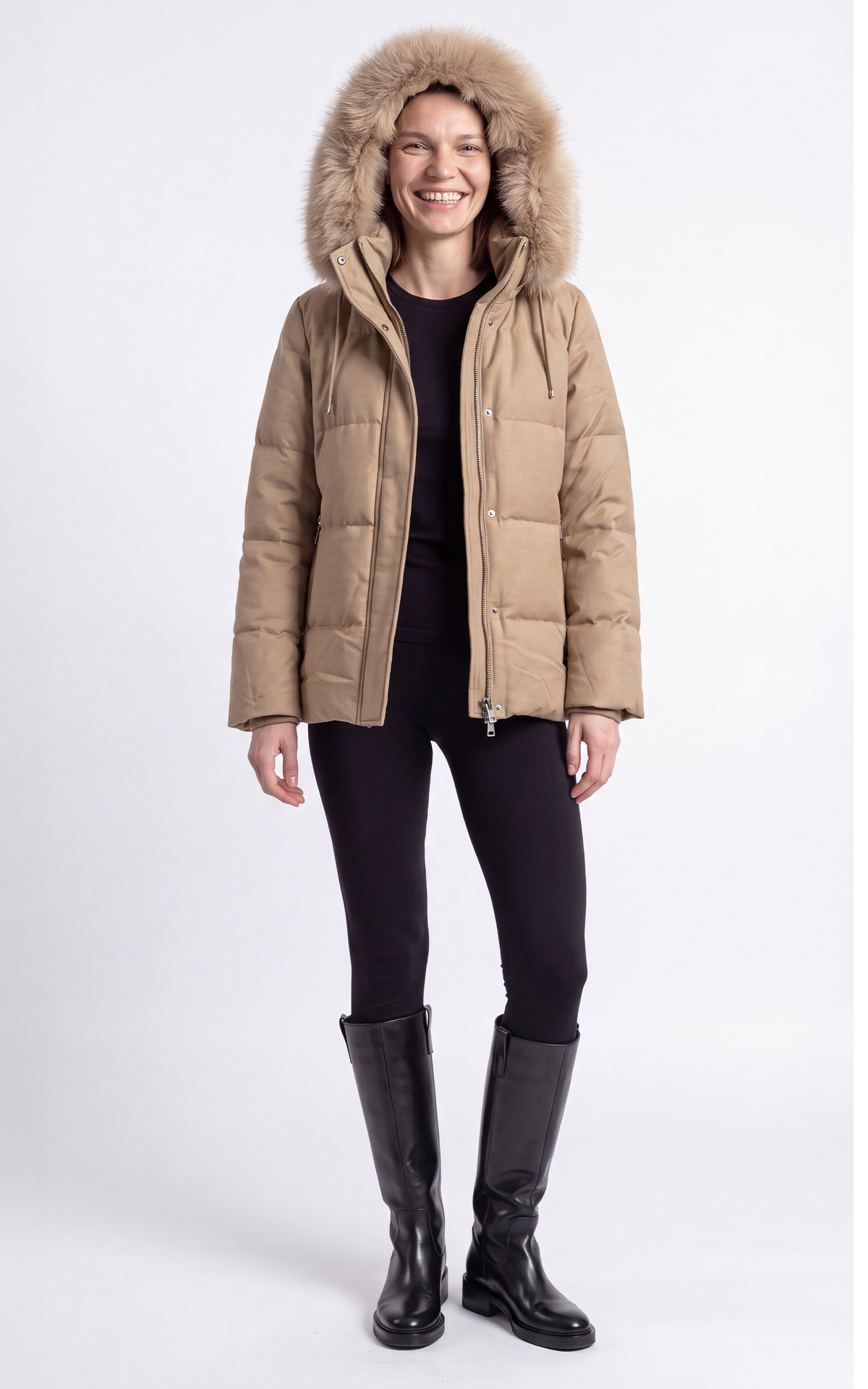 Doudoune à capuche avec fourrure Jadaba beige 3