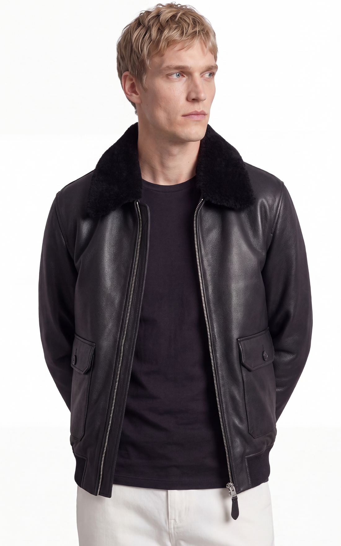 Blouson pilote cuir vachette LCAVIATION24 noir