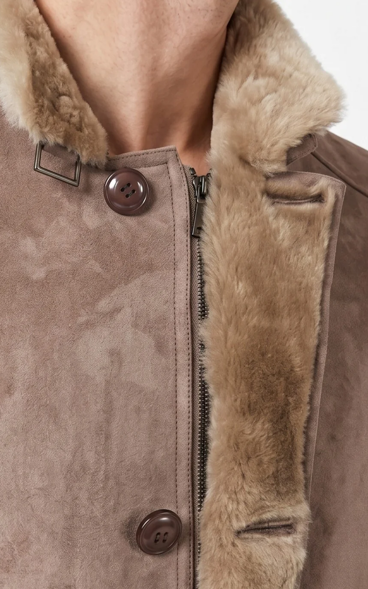 Manteau long peau lainée Carlo beige foncé