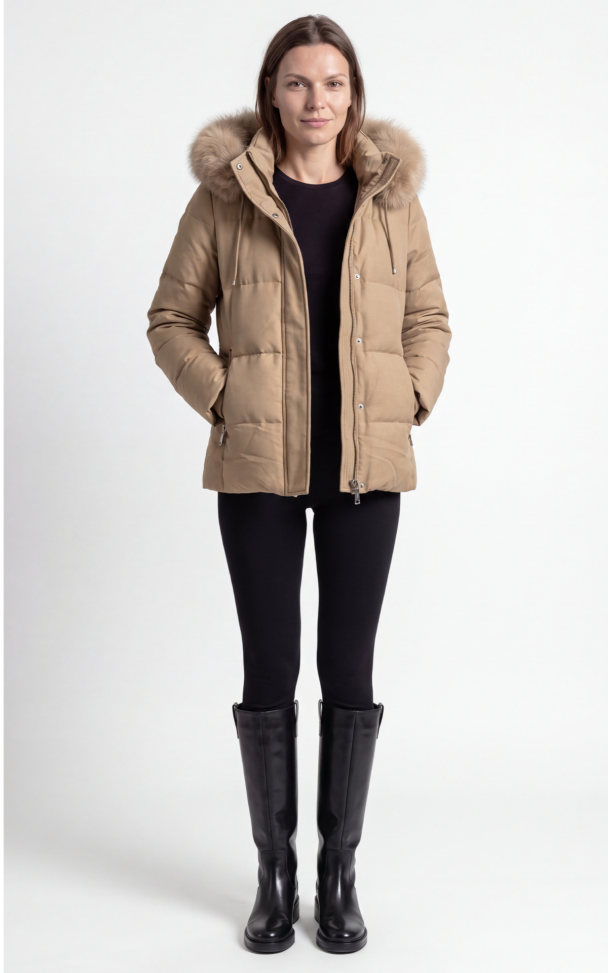 Doudoune à capuche avec fourrure Jadaba beige