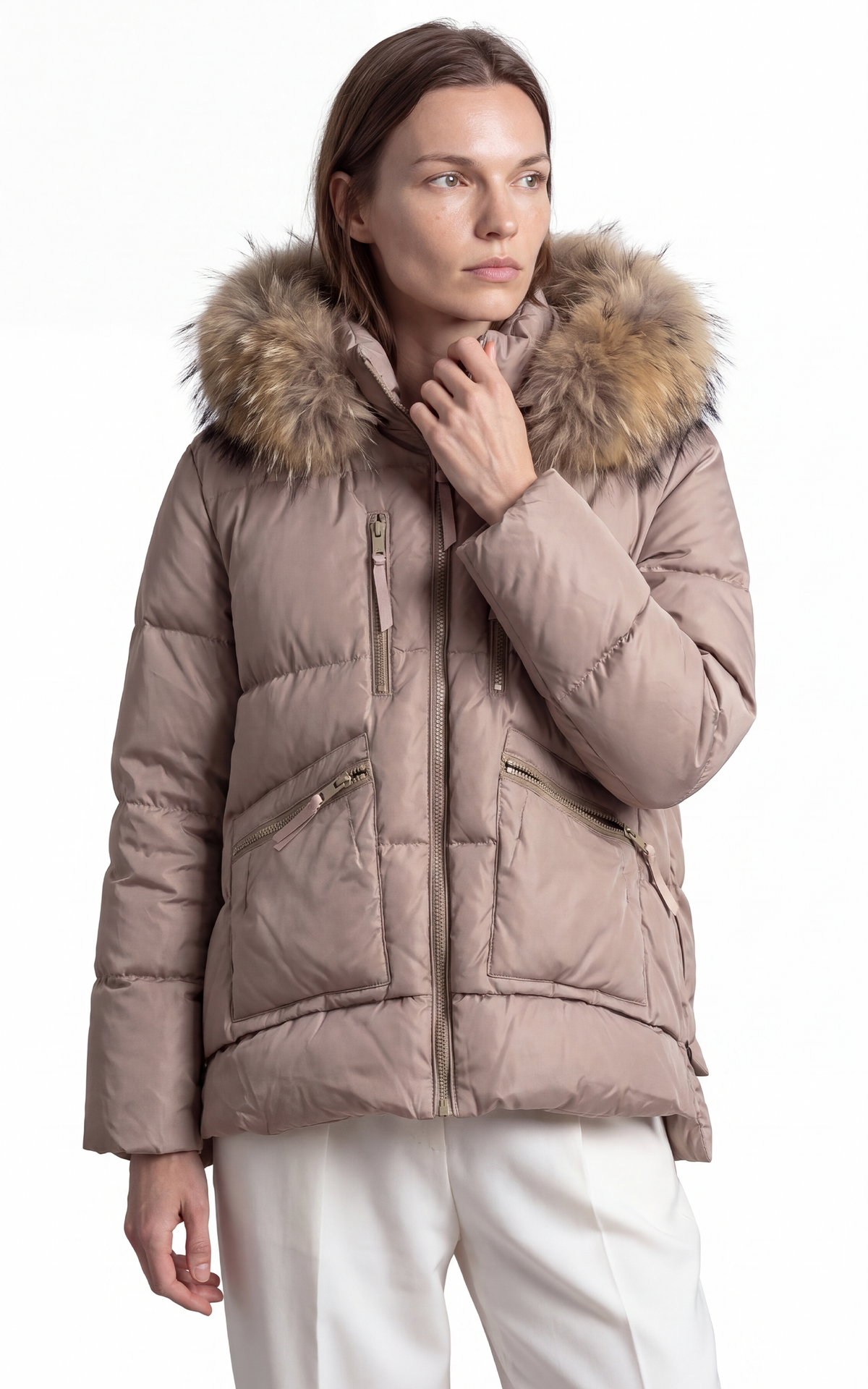 Doudoune courte à capuche Fugge beige 2