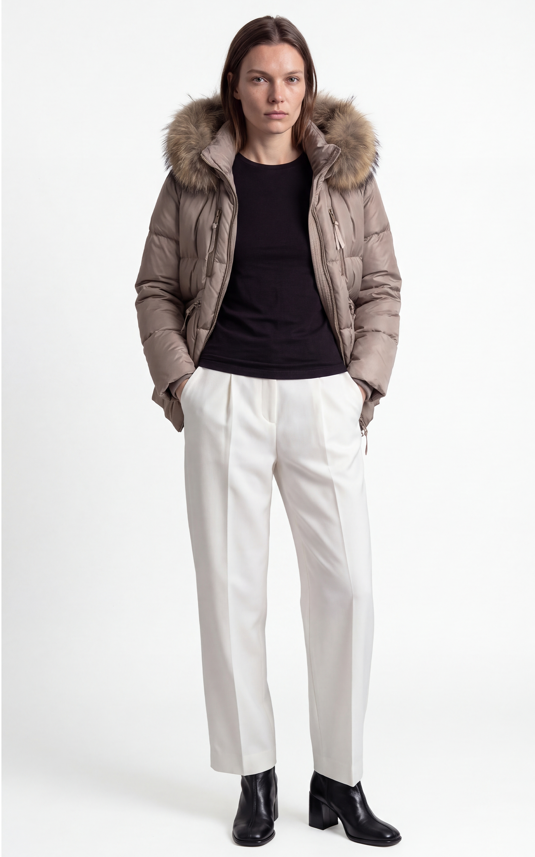 Doudoune courte à capuche Fugge beige