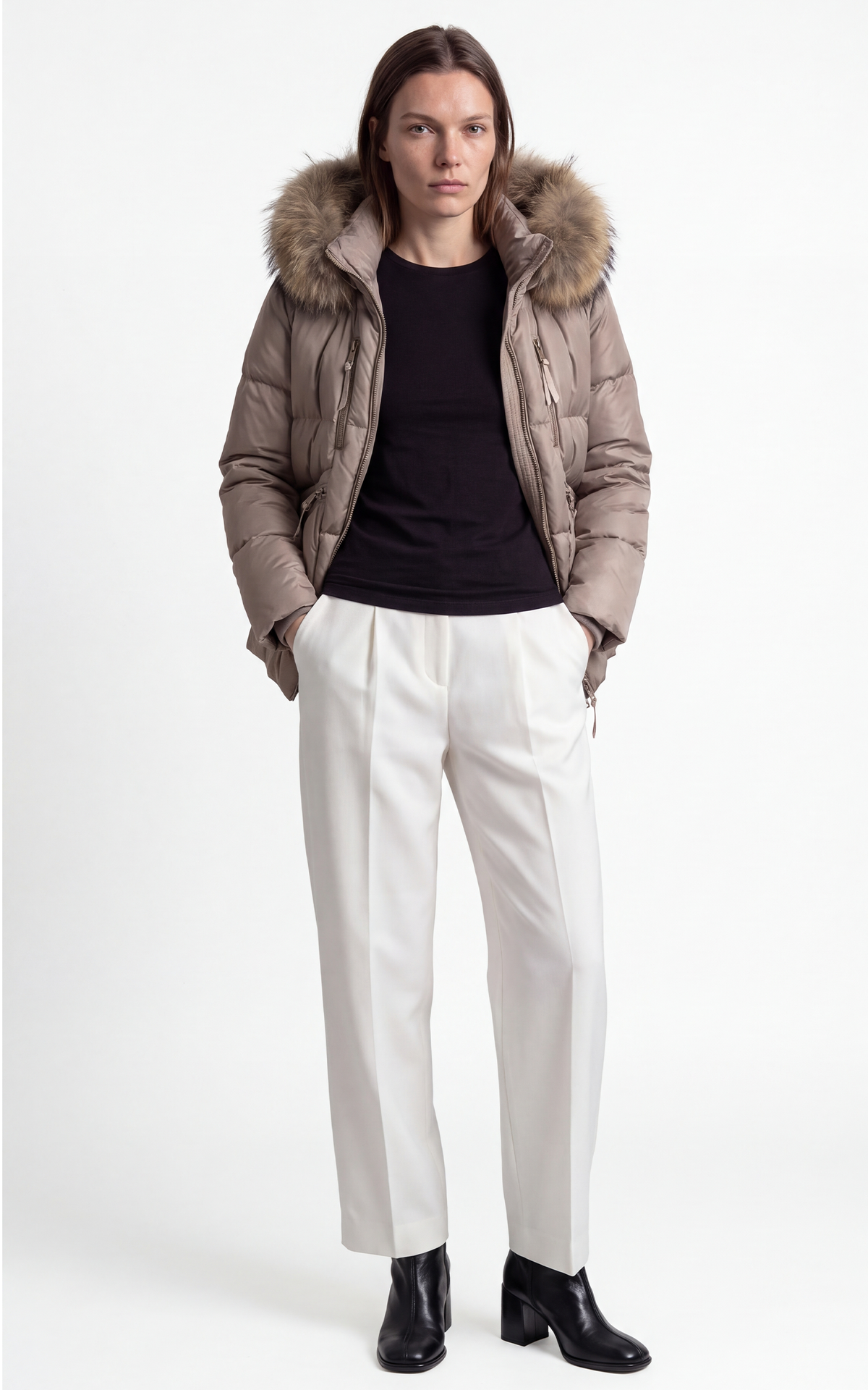 Doudoune courte à capuche Fugge beige 3
