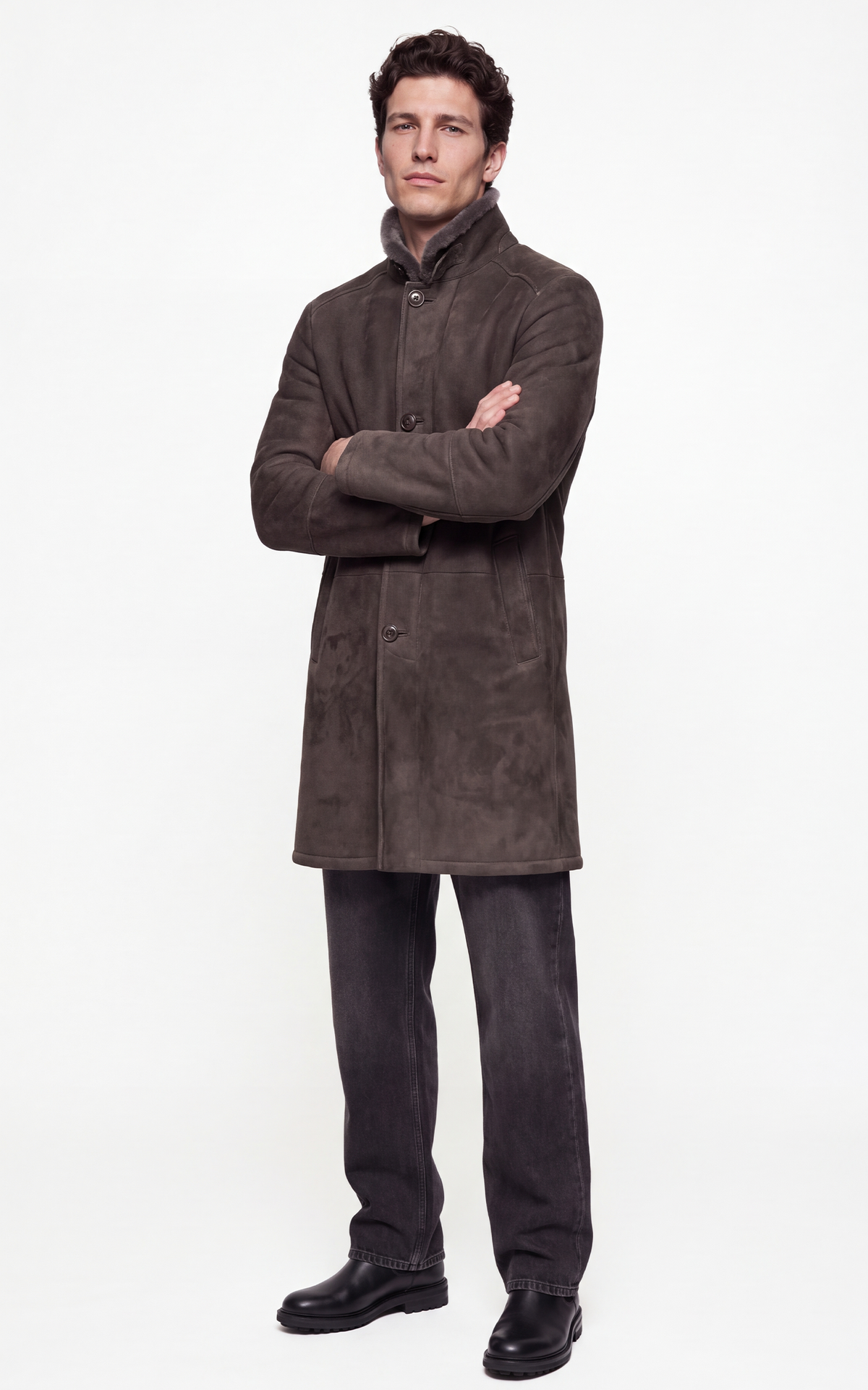 Manteau long peau lainée Carlo gris